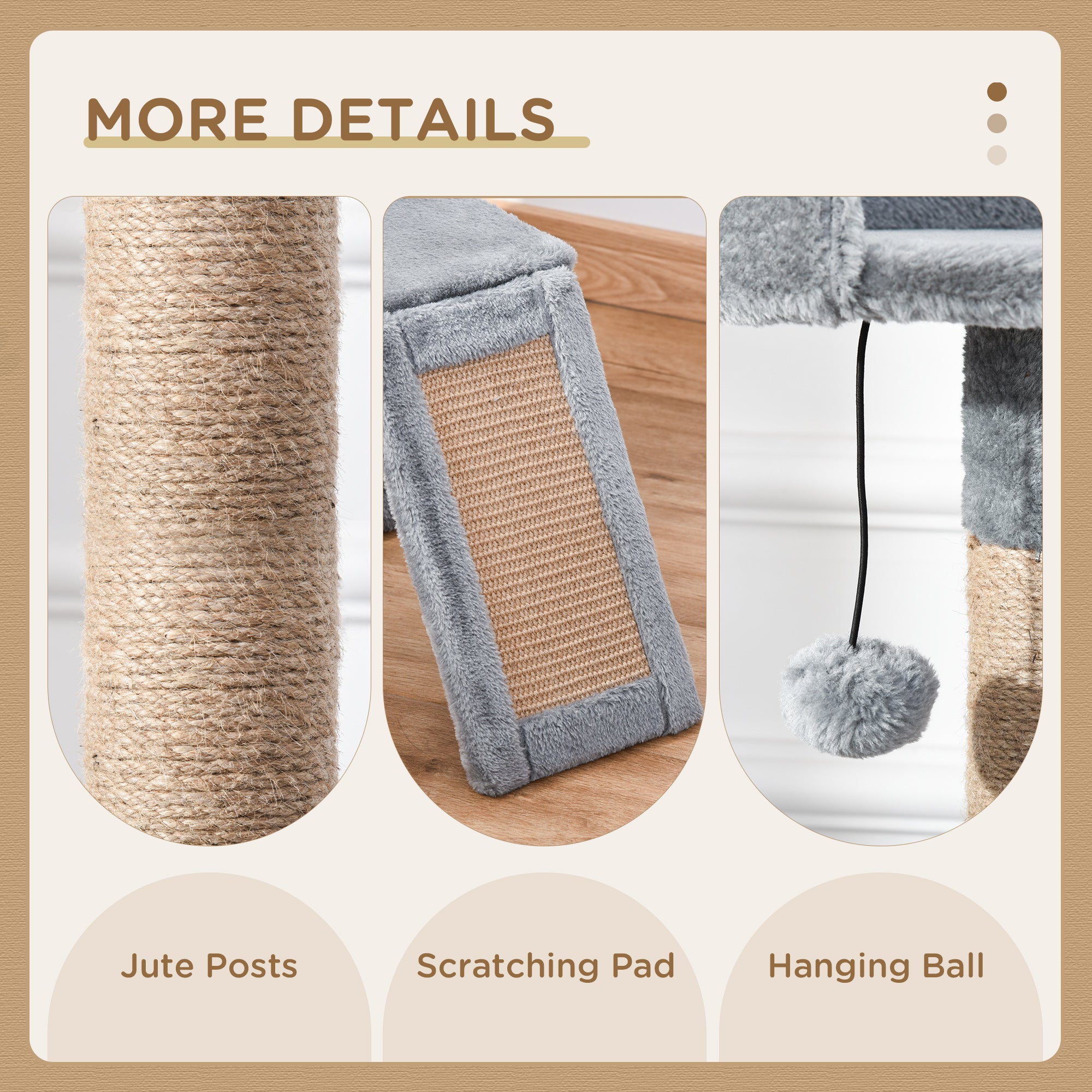 PawHut Cat Tree Tower for Indoor Cats 142cm Climbing Kitten Activity Center with Jute Scratching Post Board Perch Roomy Condo Removable Felt Hanging Toy, Grey - North Peak Garden Furniture