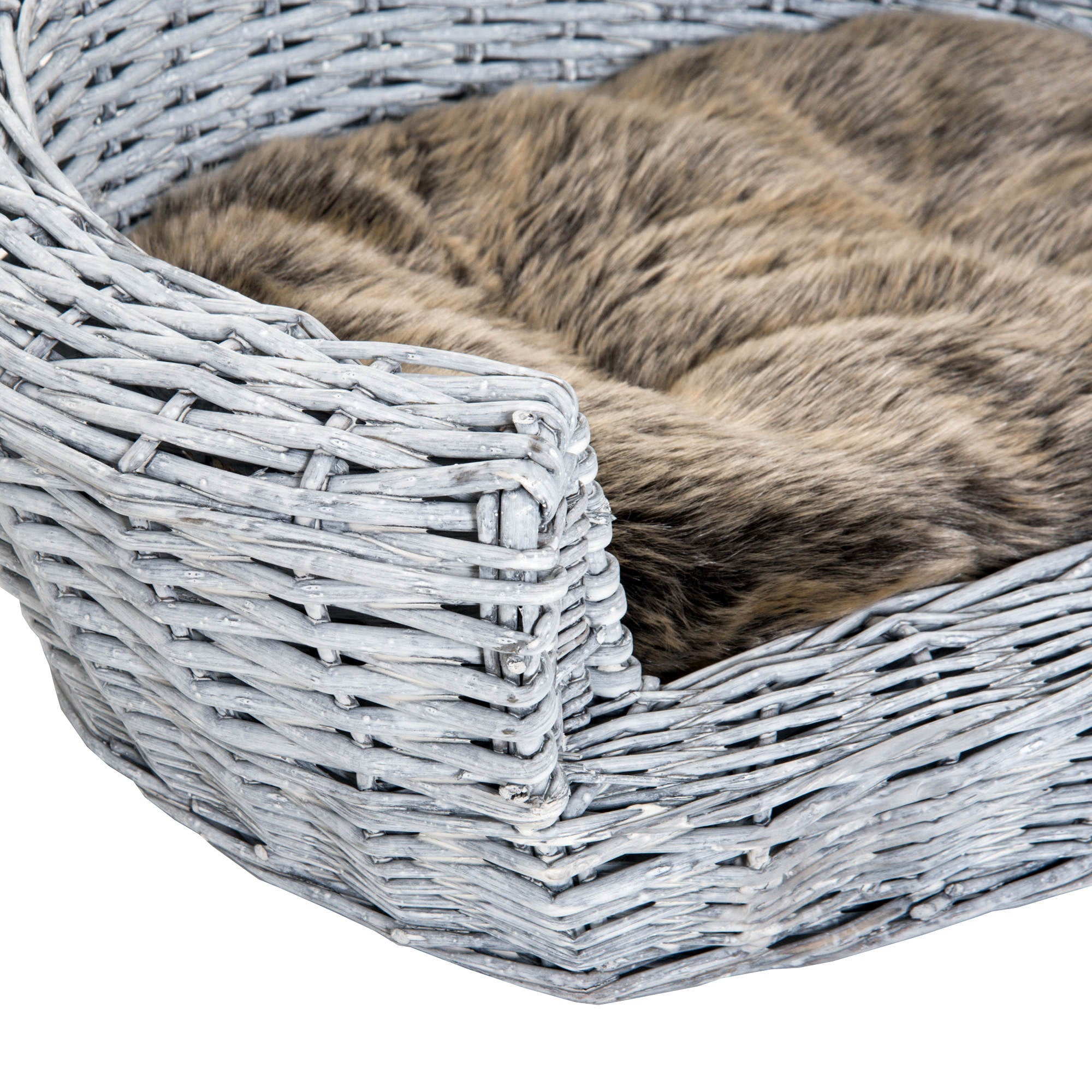 PawHut Willow Pet Sofa: Rattan Basket with Soft Cushion for Cats & Small Dogs, Durable Design, 57Lx46Wx17.5H cm, Grey