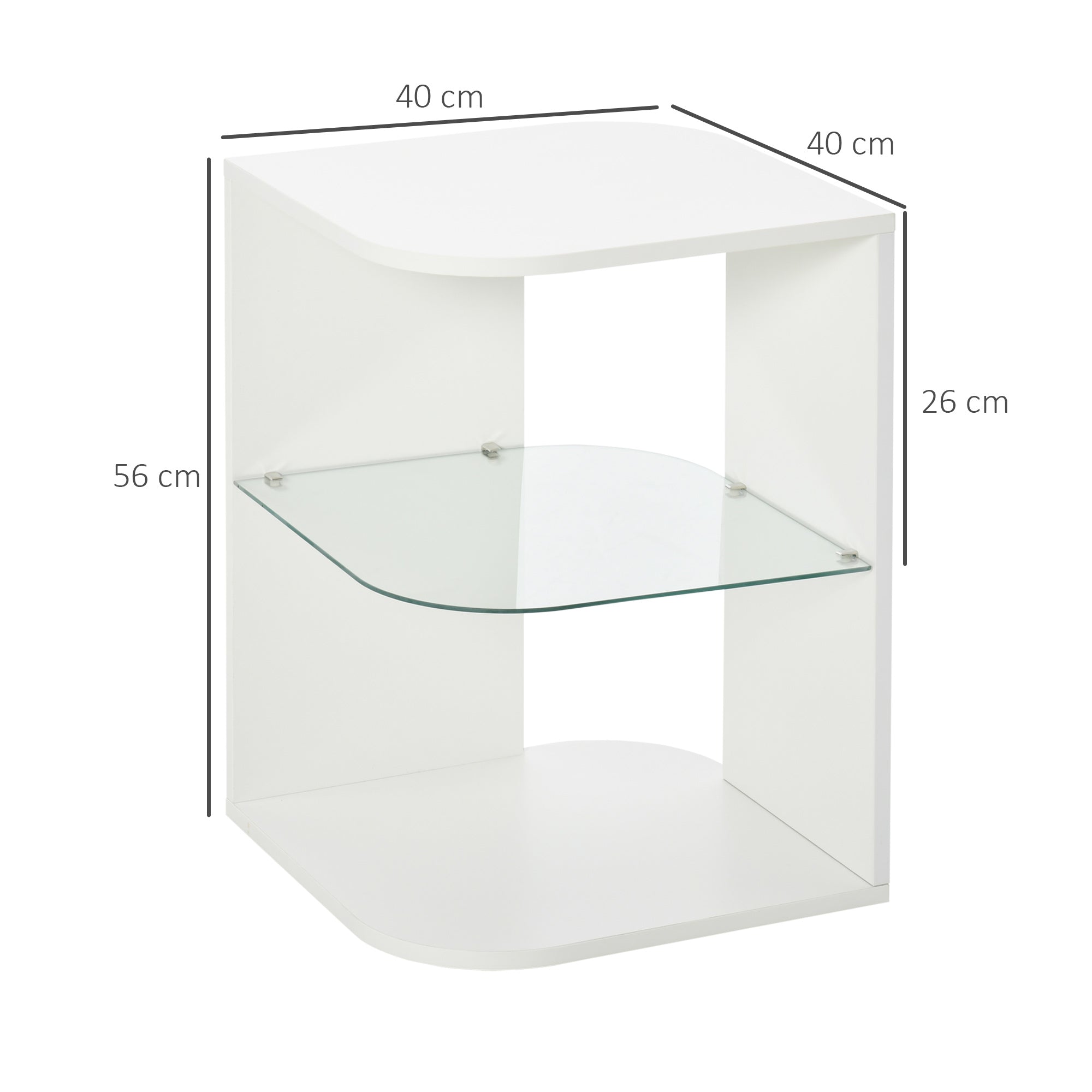 HOMCOM Modern Side Table Three Layer Bedside Table Nightstand with 2 Storage Shelves, for Living room, Bedroom, White - North Peak Garden Furniture