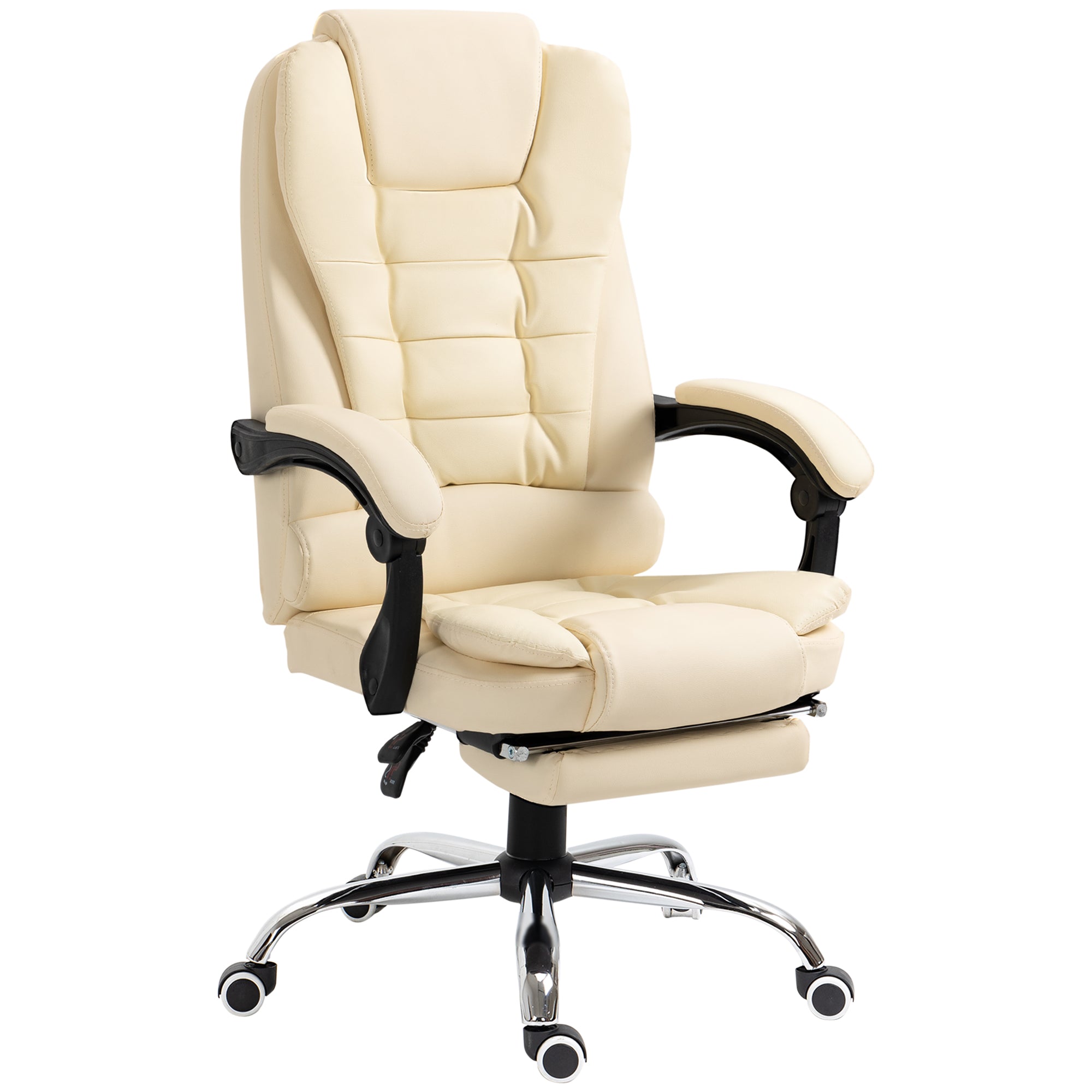 HOMCOM Executive Office Chair, PU Leather High Back Desk Chair with Adjustable Height, Recliner Computer Swivel Chair with Footrest for Home Office, Cream White - North Peak Garden Furniture