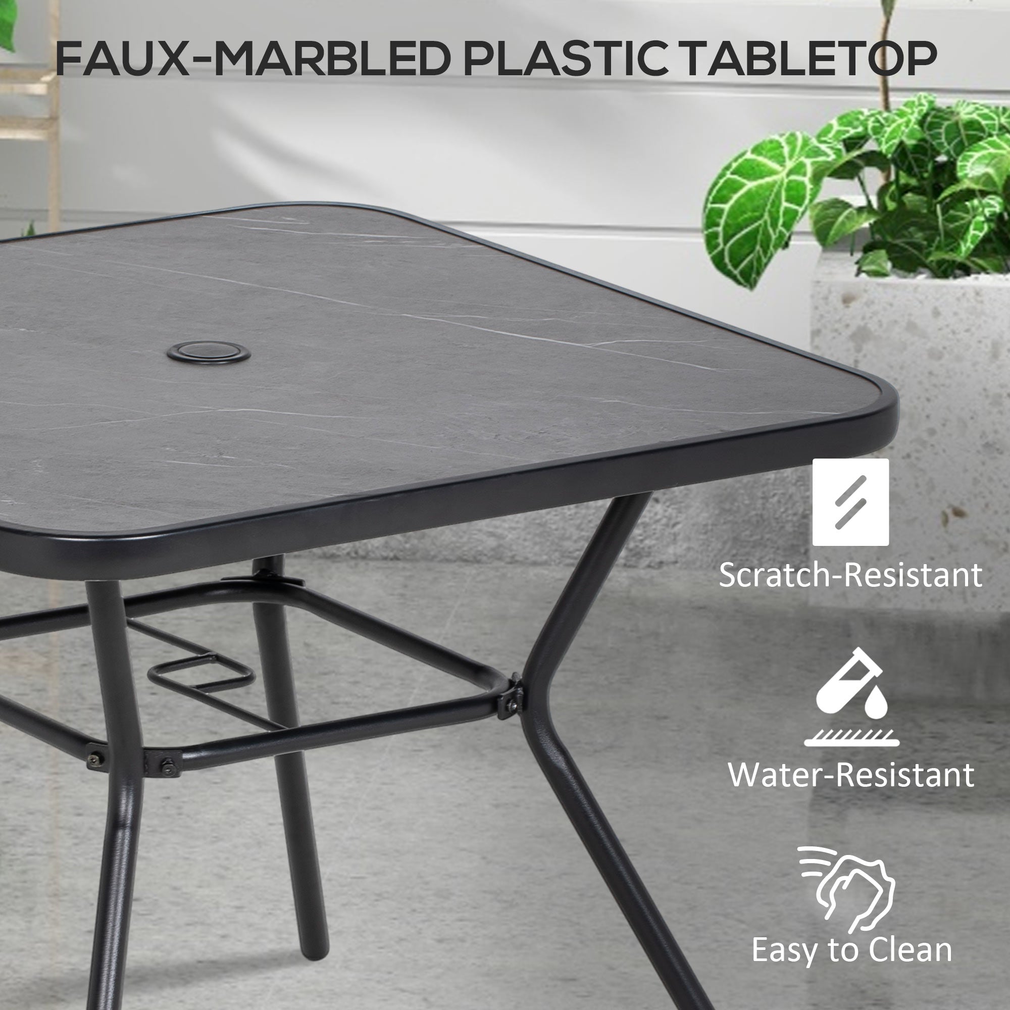Outsunny Square Outdoor Table, Patio Bistro Coffee Table with Faux-marbled Top and 42mm Umbrella Hole for Garden - North Peak Garden Furniture