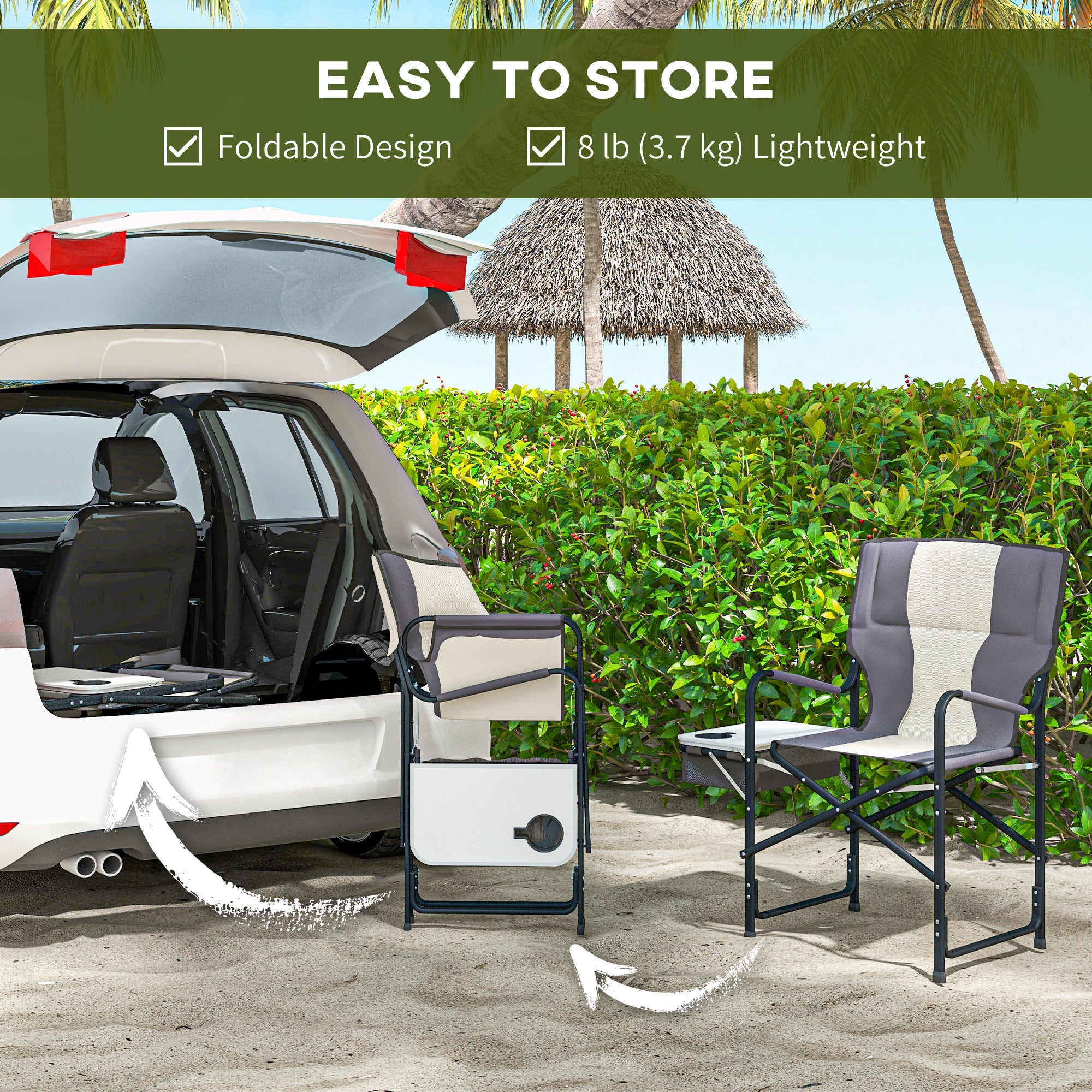 Outsunny Folding Aluminium Camping Chair, with Cooler Bag Table - Grey - North Peak Garden Furniture