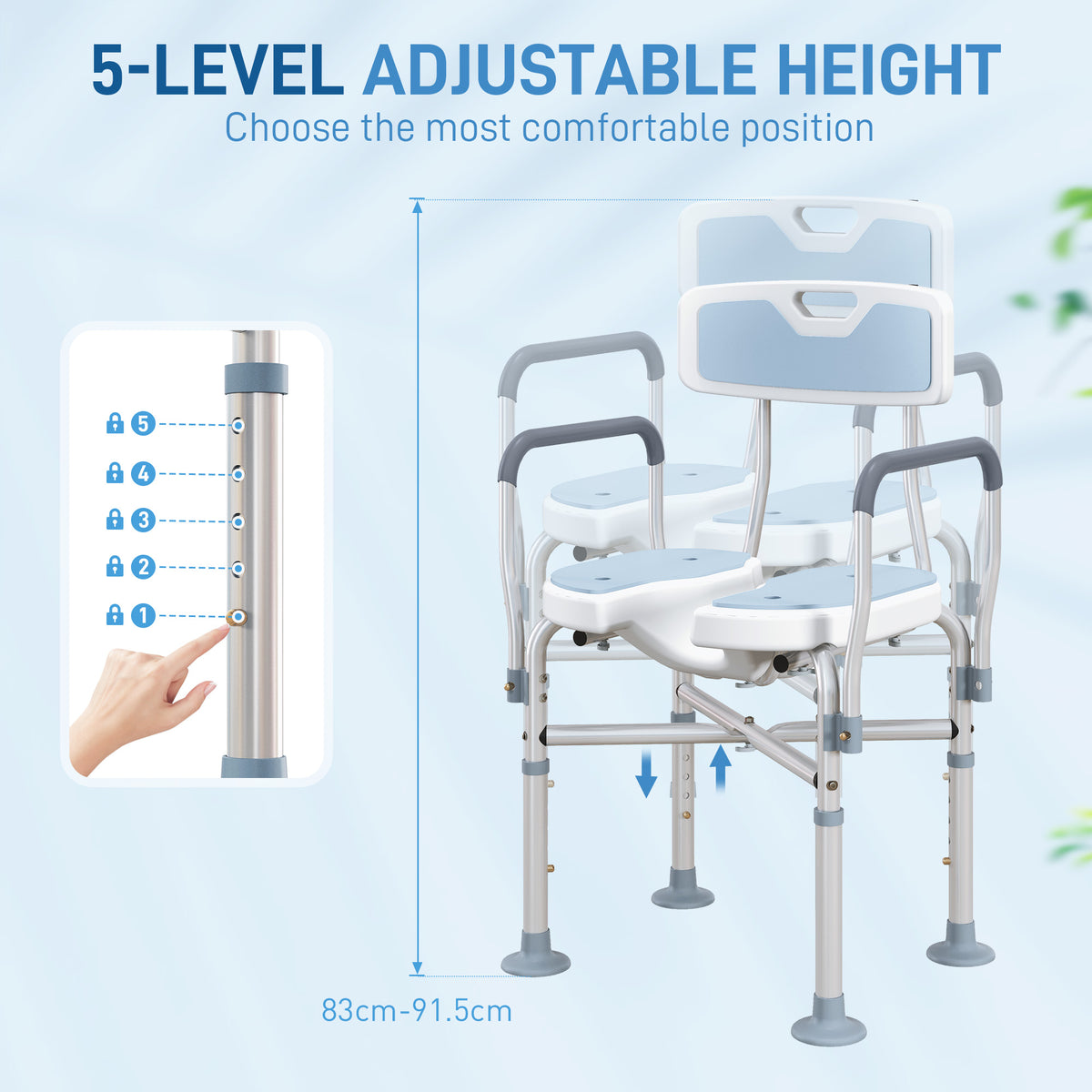 HOMCOM Aluminium Shower Chair, with Padded Seat - Light Blue
