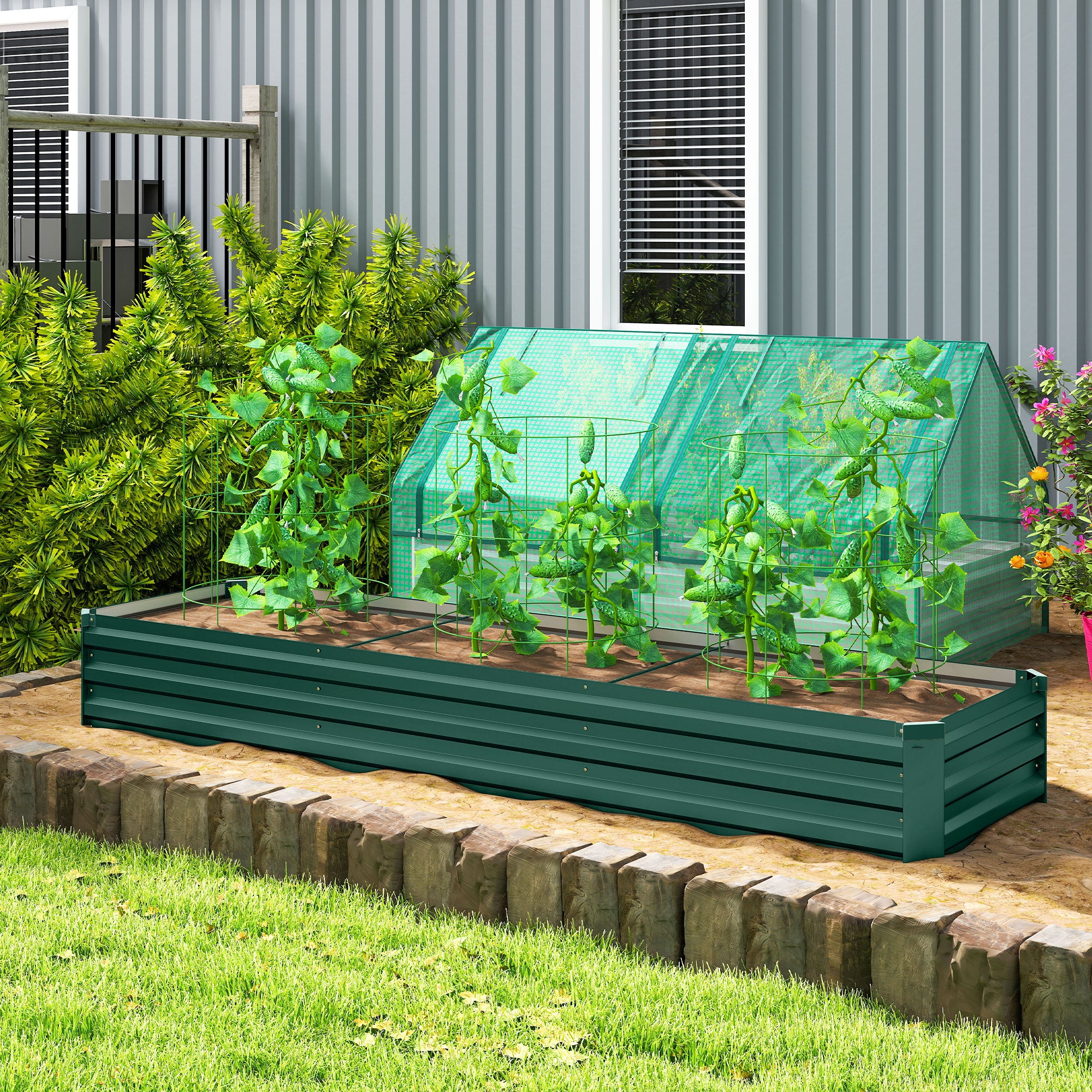 Outsunny 60 x 240cm Galvanised Steel Planter, with Open Bottom