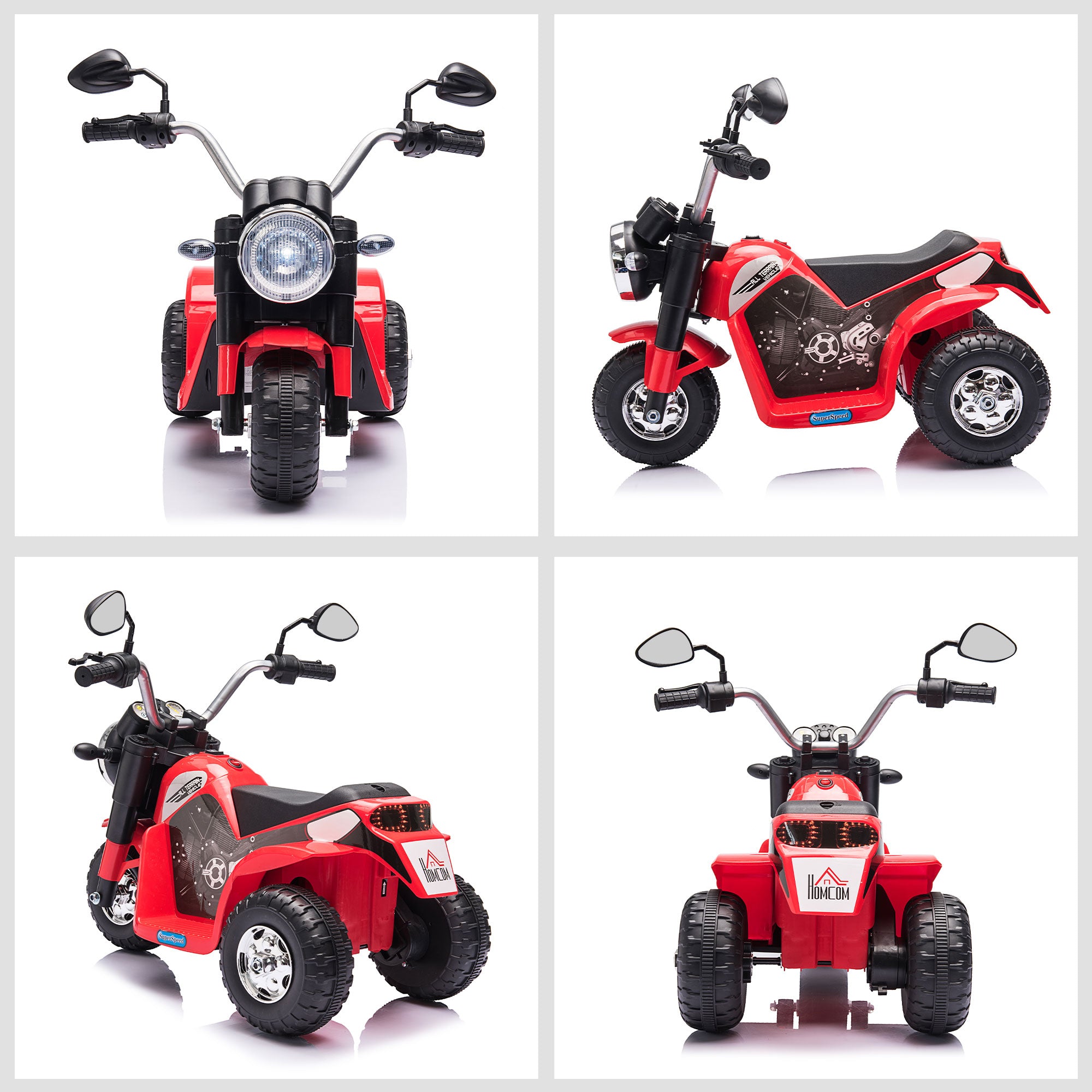 HOMCOM 6V Kids Electric Motorbike 3 Wheels Ride On Toy with Horn Headlights Realistic Sounds for Girl Boy 18 - 36 Months Red - North Peak Garden Furniture