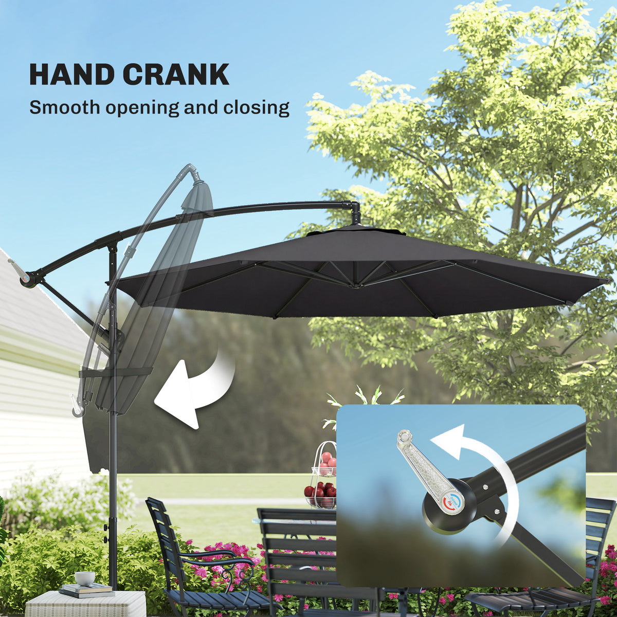 Outsunny 3 m Overhanging Cantilever Parasol, with Cross Base - Black