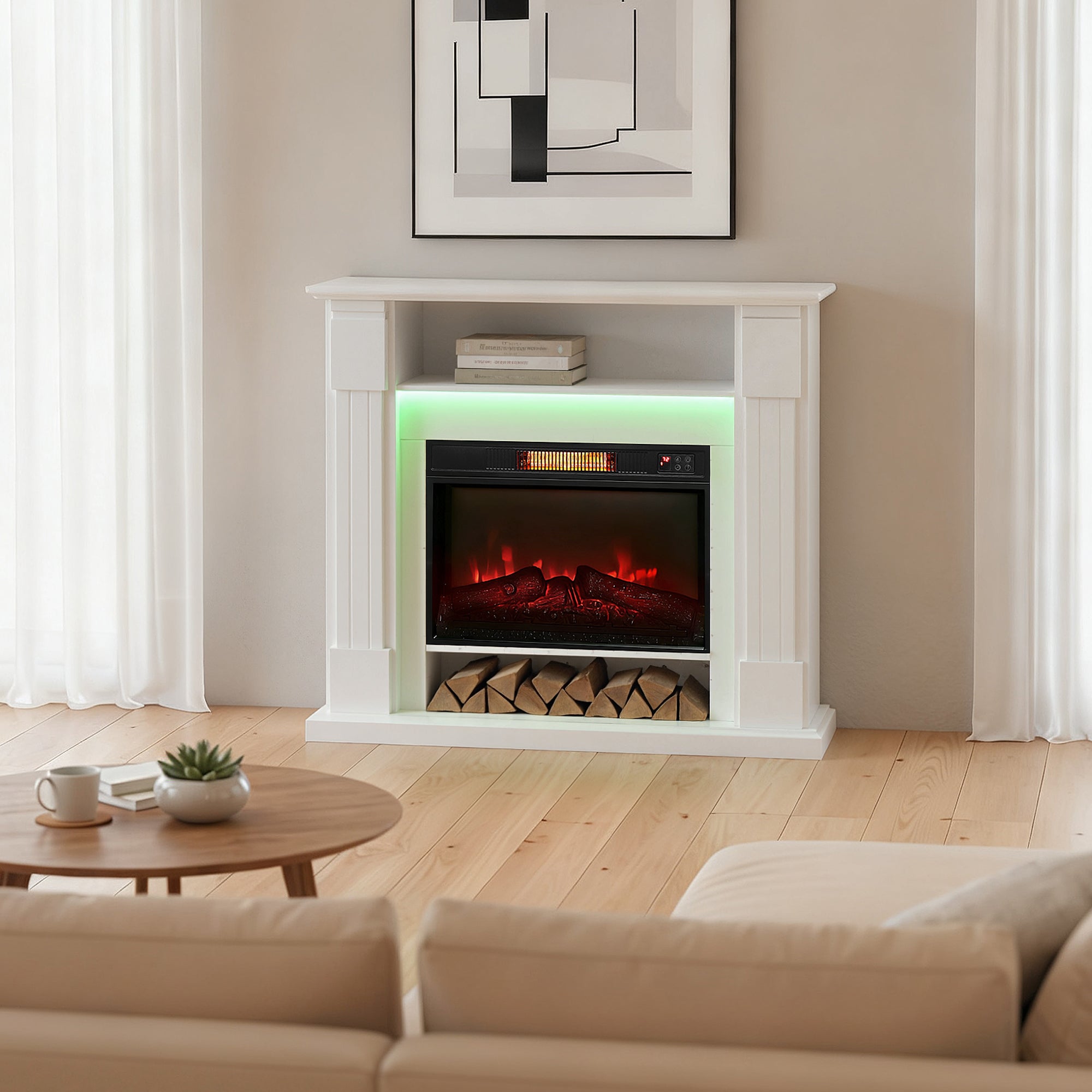 HOMCOM 6142 BTU Electric Fireplace and LED Mantel, 17-27°C - White