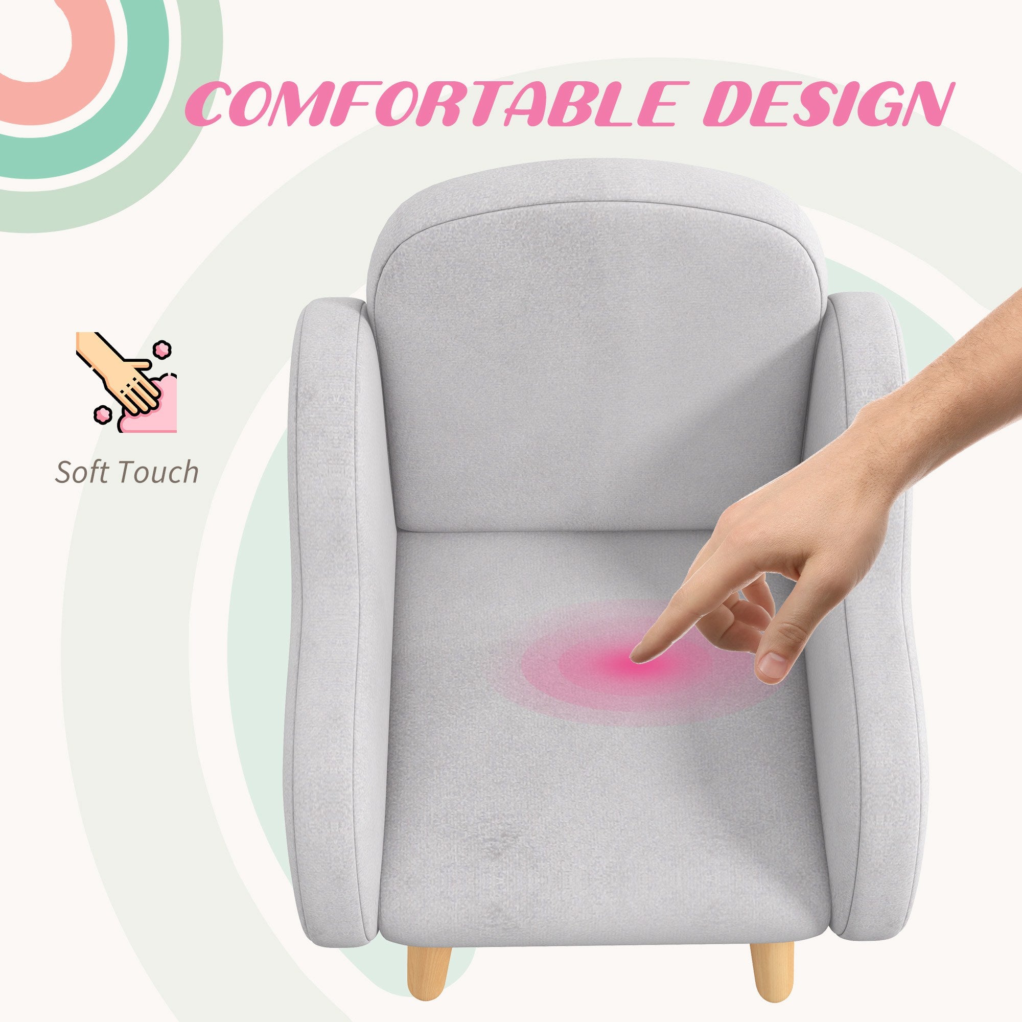 ZONEKIZ Kids Armchair Toddler Sofa Children Chair with Arm Rest, Wooden Frame, Velvet, PP Legs, Cloud Shape, for Ages 1.5-3 Years - Grey - North Peak Garden Furniture