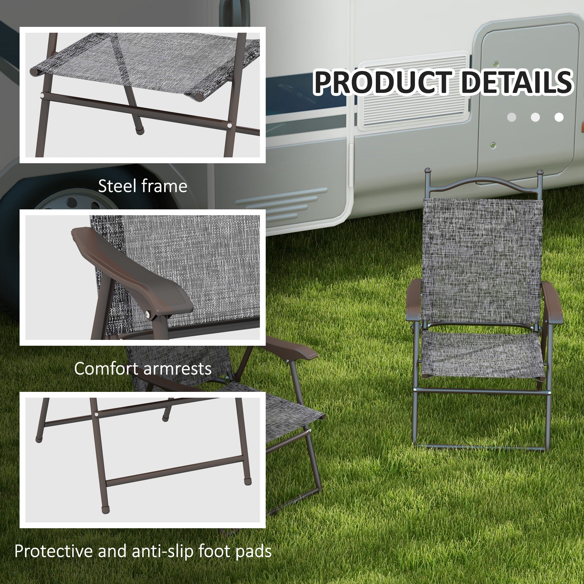 Outsunny Set of Two Folding Garden Chairs, with Fabric Mesh Seats - Grey - North Peak Garden Furniture