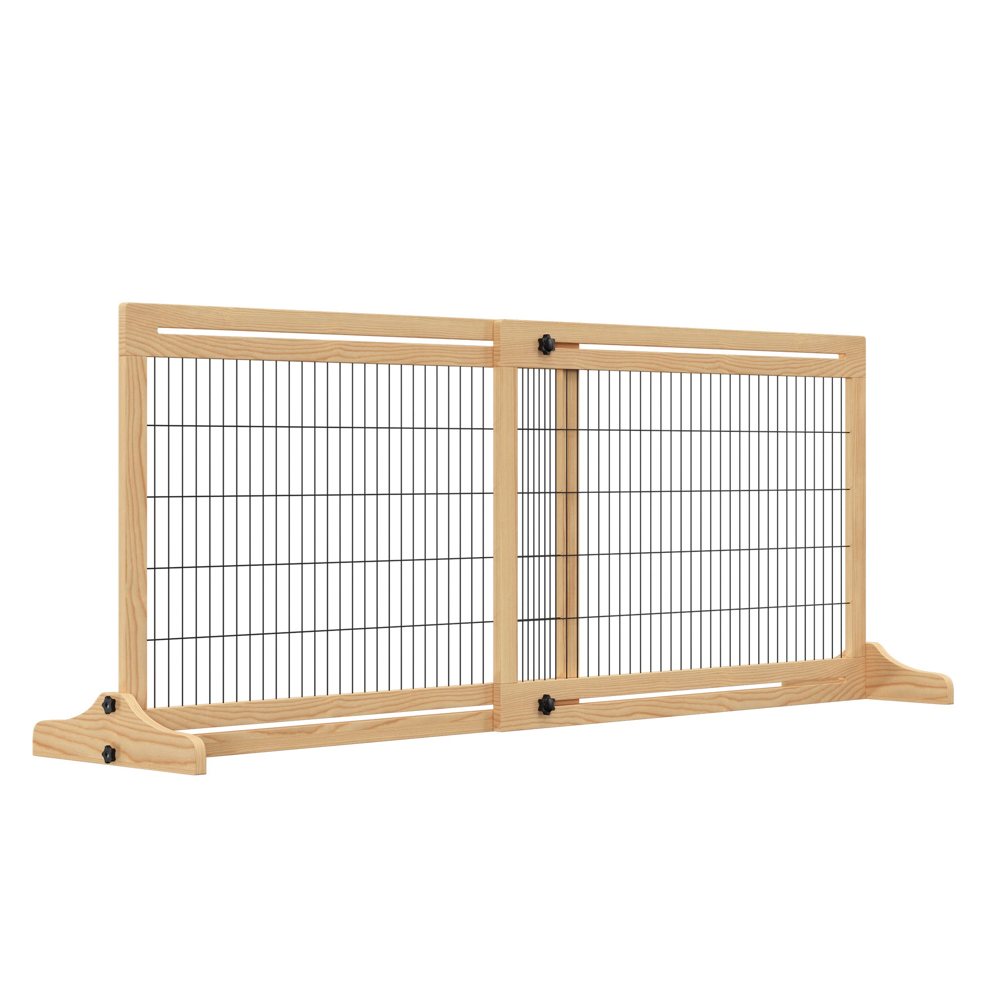 PawHut Freestanding Dog Gate, Foldable Pet Fence, Indoor Wood Barrier, Stair Gate with Support Feet, for Doorway, Hallway, Small and Medium Dogs, 69H x 104-183 cm, Natural Wood Effect - North Peak Garden Furniture