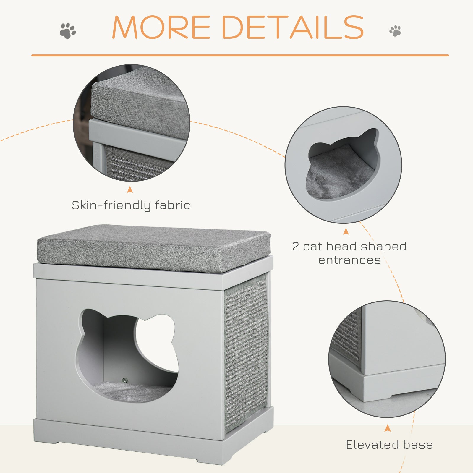 PawHut Cat House Bed Kitten Cave Cube Indoor for Small Pet with Removable Sisal Scratching Pads Soft Cushions, 41x30x36 cm, Grey - North Peak Garden Furniture