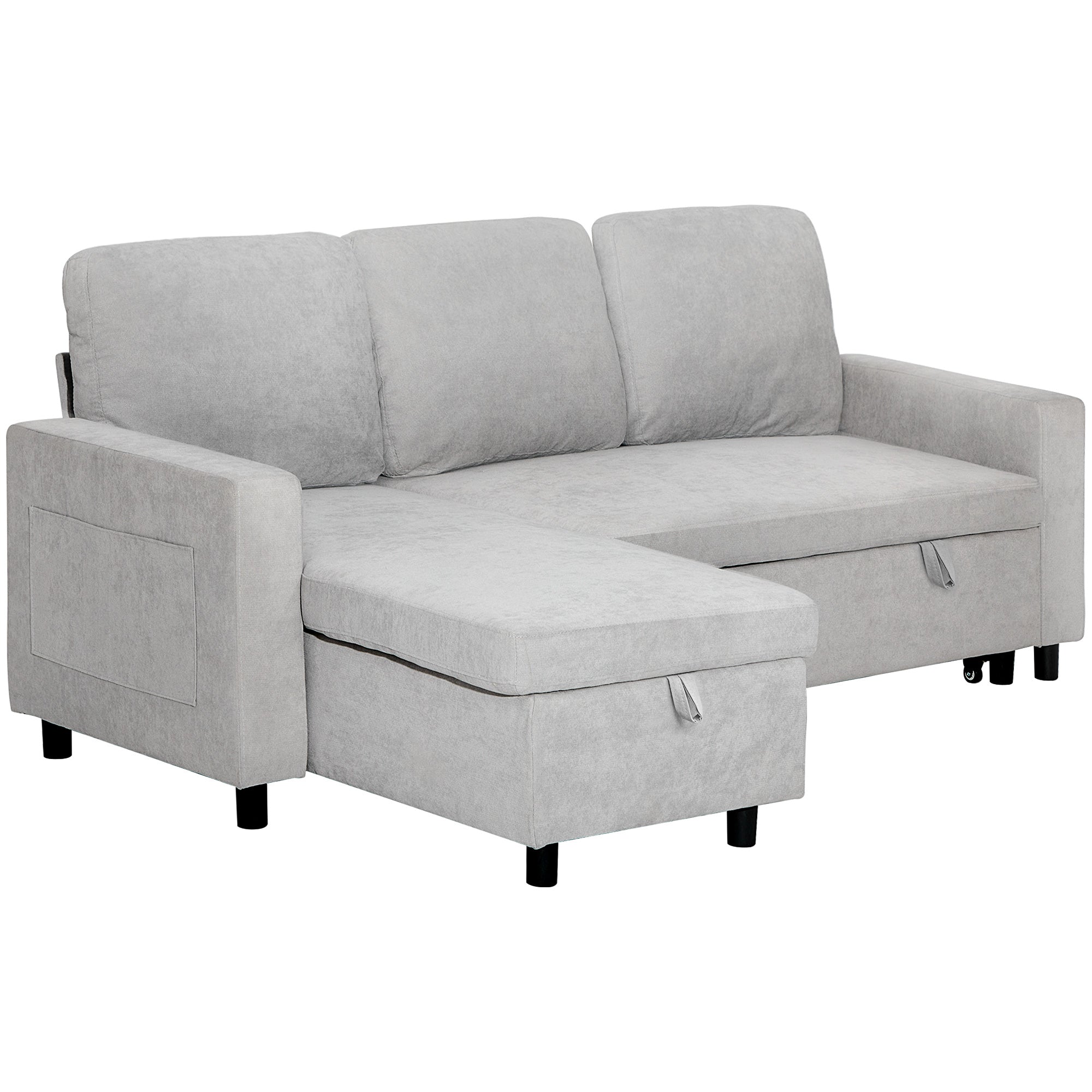 HOMCOM L Sofa Bed, with Storage - Light Grey