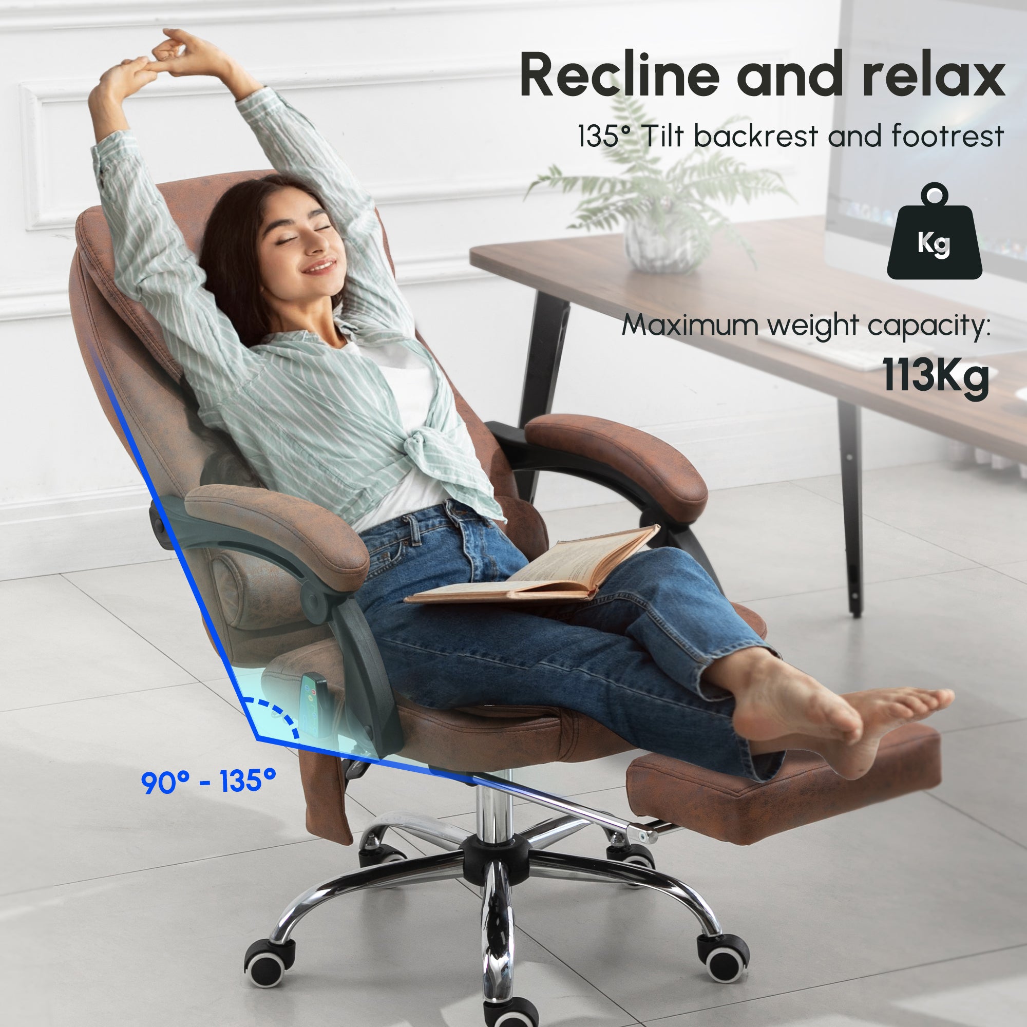 Vinsetto Heated 6 Points Vibration Massage Executive Office Chair Adjustable Swivel Ergonomic High Back Desk Chair Recliner with Footrest Brown - North Peak Garden Furniture