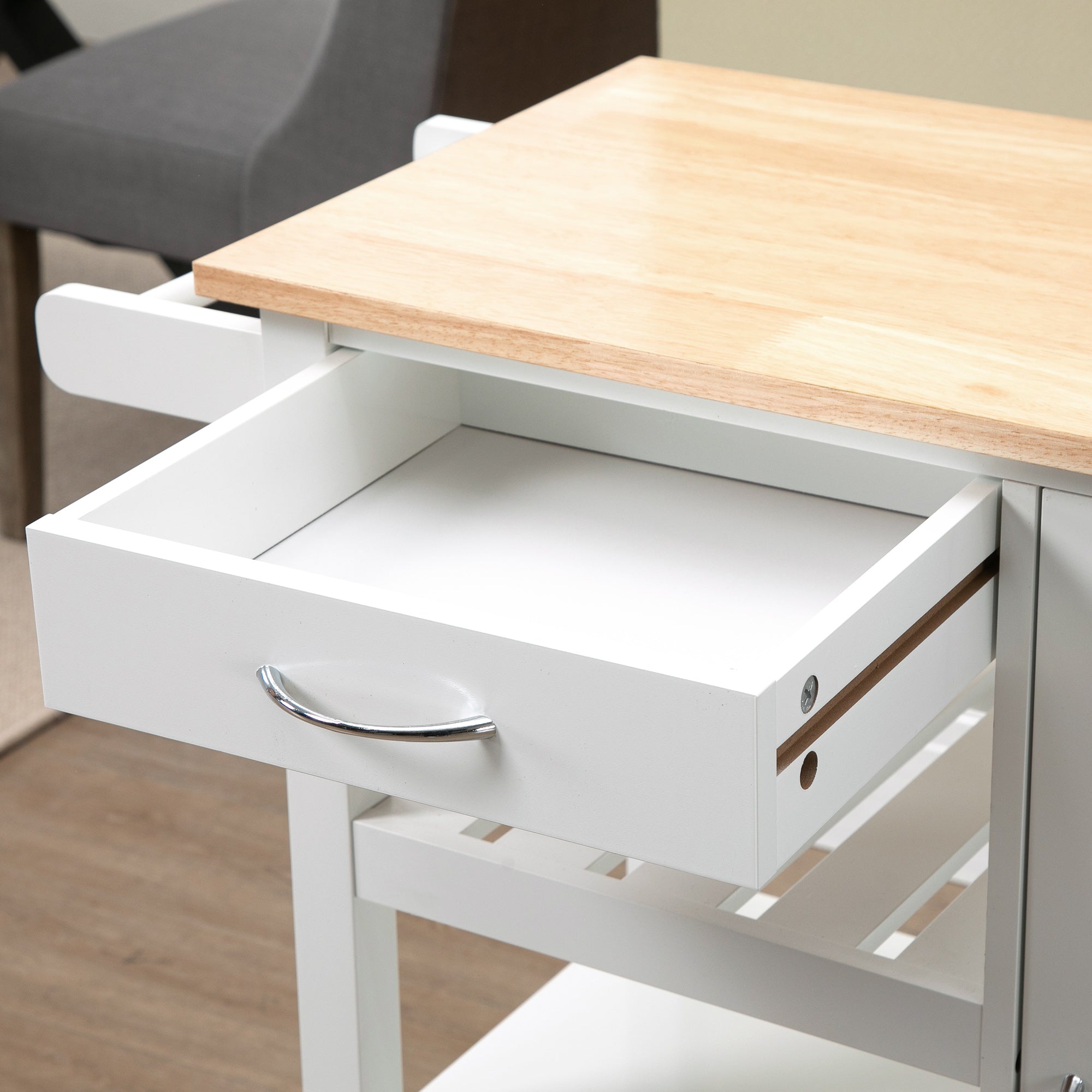 HOMCOM Kitchen Trolley, Kitchen Island on Wheels with Embossed Door Panel, Utility Kitchen Cart with 3 Storage Shelves, White - North Peak Garden Furniture