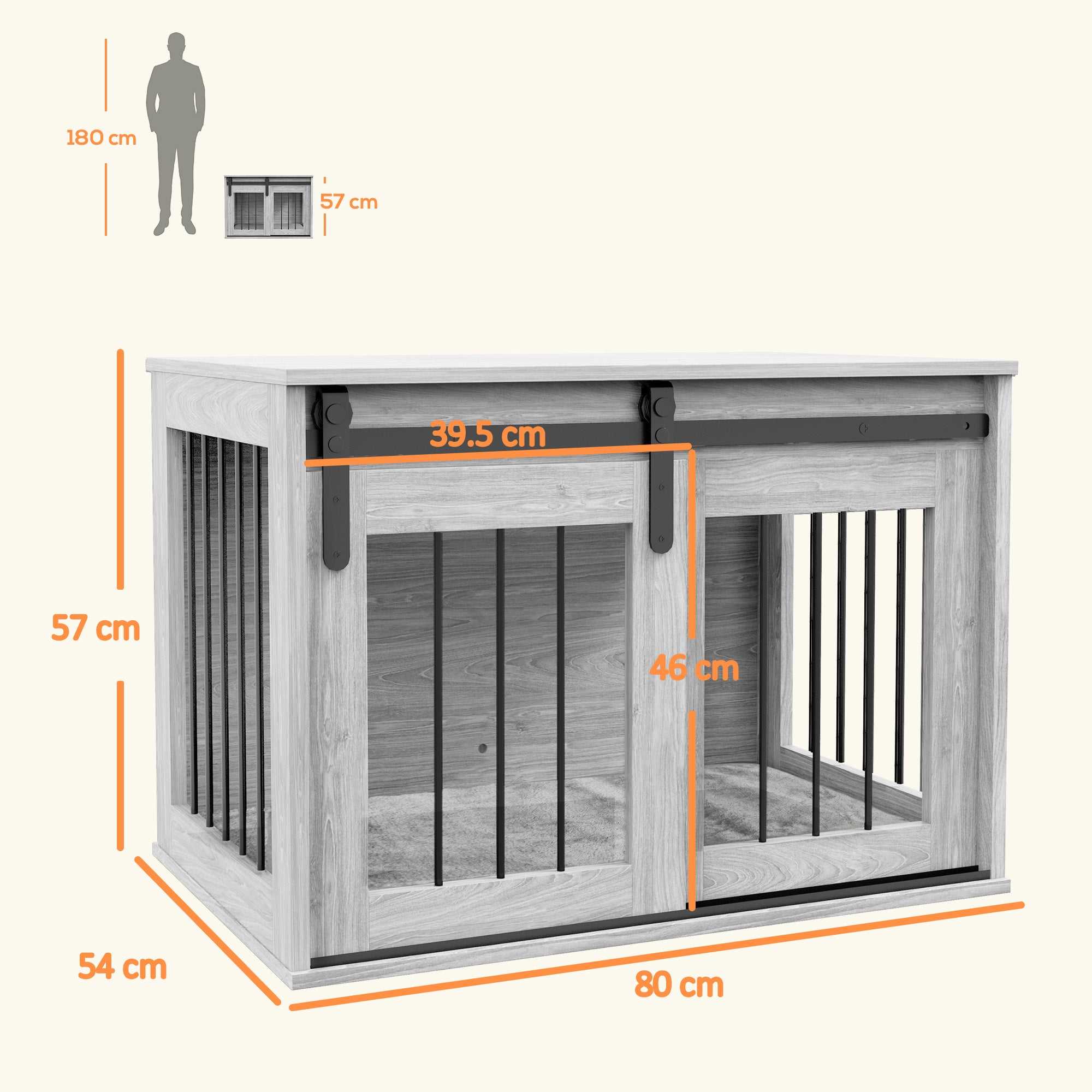 PawHut 80cm Dog Crate Furniture with Removable Cushion for Large Dogs- Grey - North Peak Garden Furniture