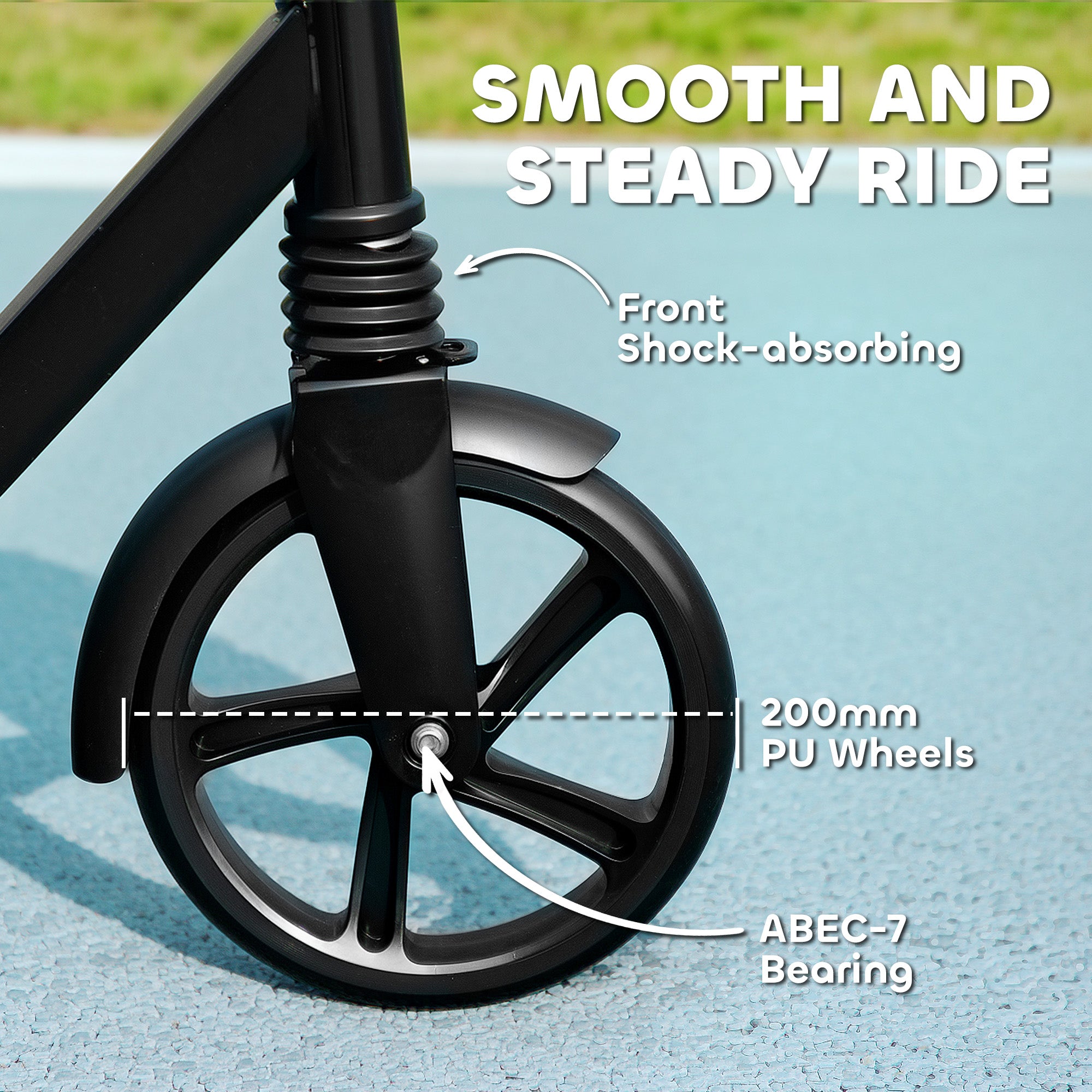 AIYAPLAY Foldable Kids Scooter with Adjustable Handlebar, 200mm Big Wheel, Rear Fender Brake, Gift for Ages 6-12 Years, Black - North Peak Garden Furniture