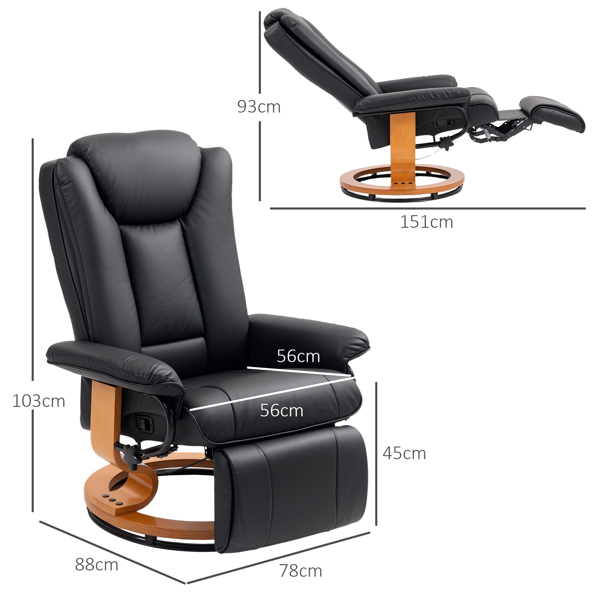 HOMCOM Faux Leather Recliner Chair - Black - North Peak Garden Furniture