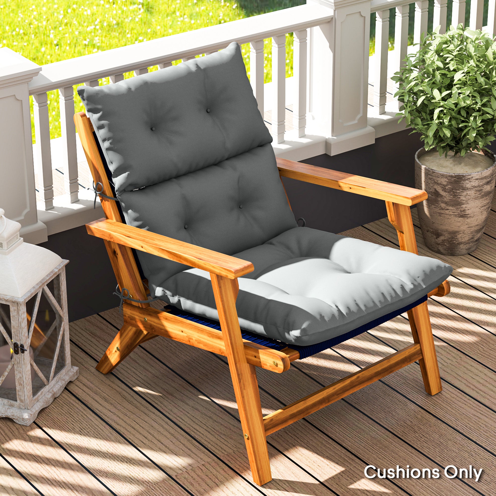 Outsunny Tufted Adirondack Chair Cushion, Thick Garden Seat Cushion Pad with Backrest, Rocking Chair Cushion with Ties for Outdoor and Indoor Use, Light Grey - North Peak Garden Furniture