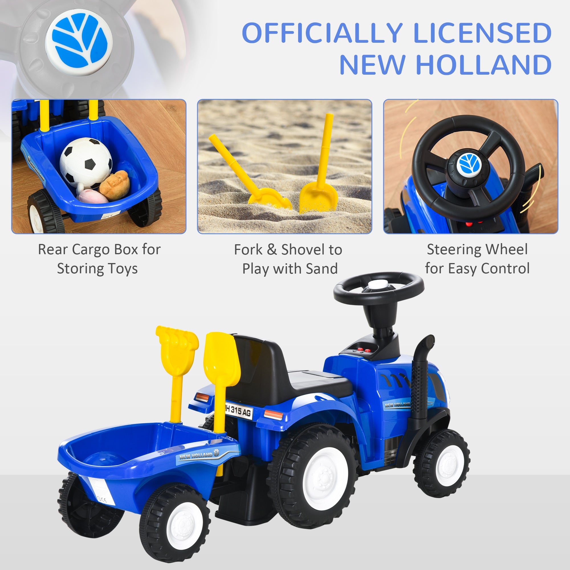 HOMCOM Ride On Tractor Toddler Walker Foot To Floor Slider w/ Horn Storage Steering Wheel for 1-3 Years Old Blue - North Peak Garden Furniture