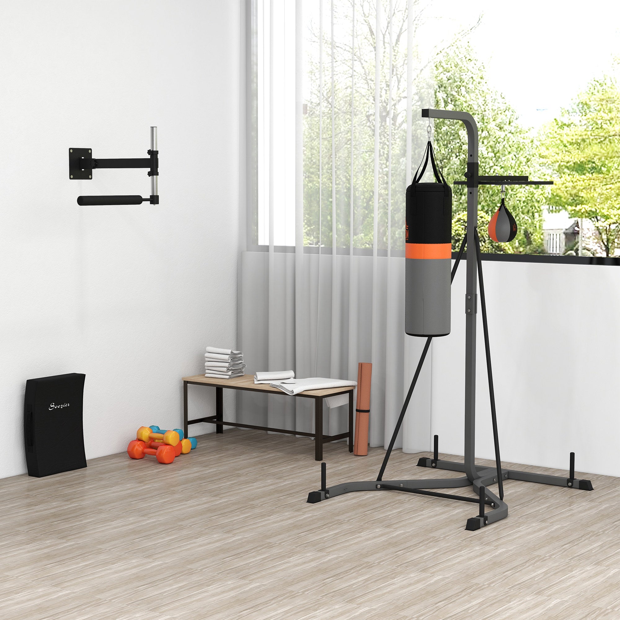 HOMCOM Freestanding Boxing Punch Bag & Speed Ball Station Hanging Frame Training Exercise Platform Home Gym Heavy Duty - North Peak Garden Furniture