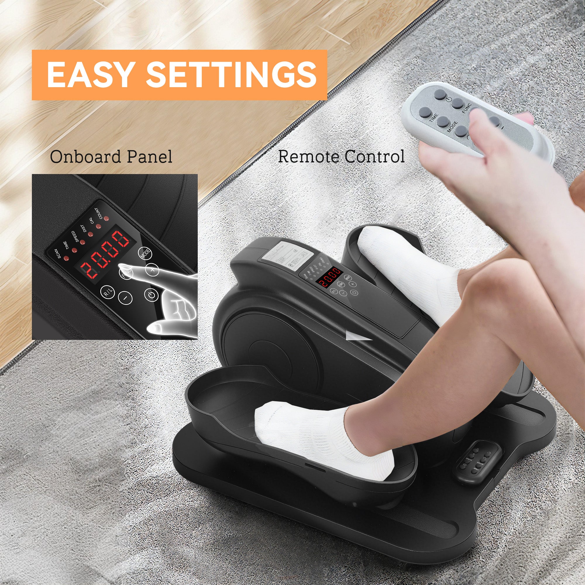 SPORTNOW Under Desk Elliptical Machine, Seated Pedal Exerciser, Mini Elliptical Trainer with LCD Monitor, Remote Control and 10 Adjustable Speed, Quiet & Portable for Seniors, Black - North Peak Garden Furniture