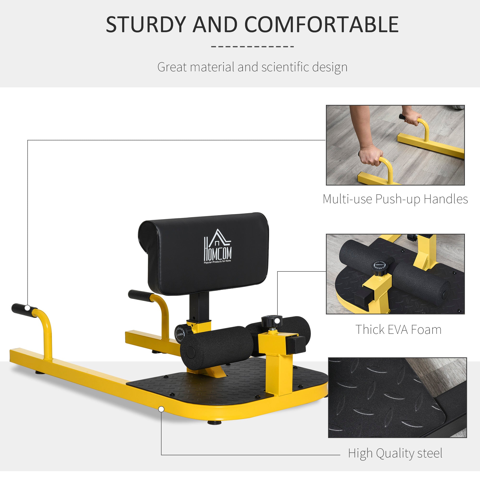 HOMCOM Squat Machine with Push Up Stand, Padded Hip Thrust Bench with Adjustable Cushion for Home Gym Work Out, Yellow - North Peak Garden Furniture