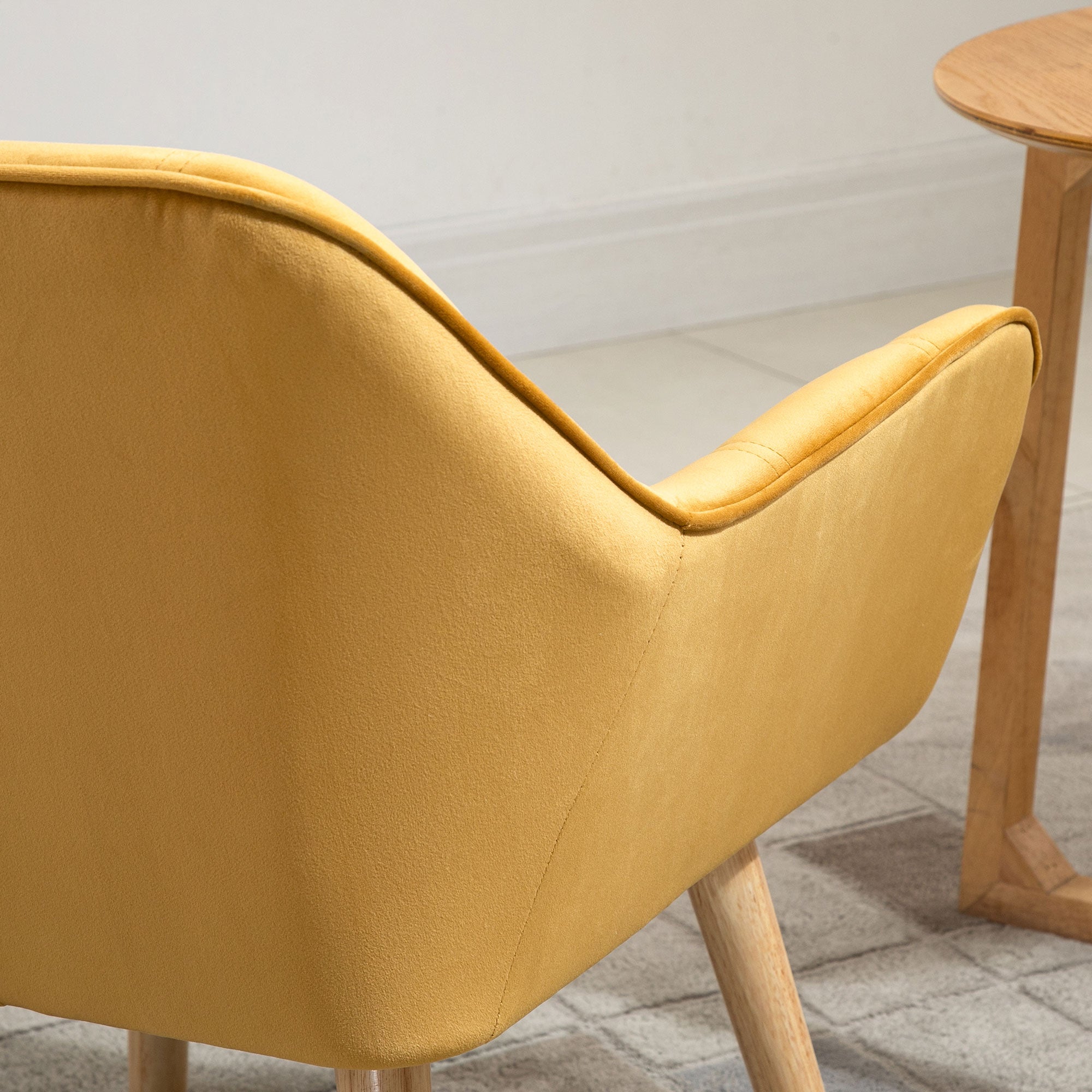 HOMCOM Armchair Accent Chair, Vanity Chair with Wide Arms, Slanted Back, Padding, Metal Frame, Wooden Legs, Home Bedroom Furniture Seating, Set of 2, Yellow - North Peak Garden Furniture