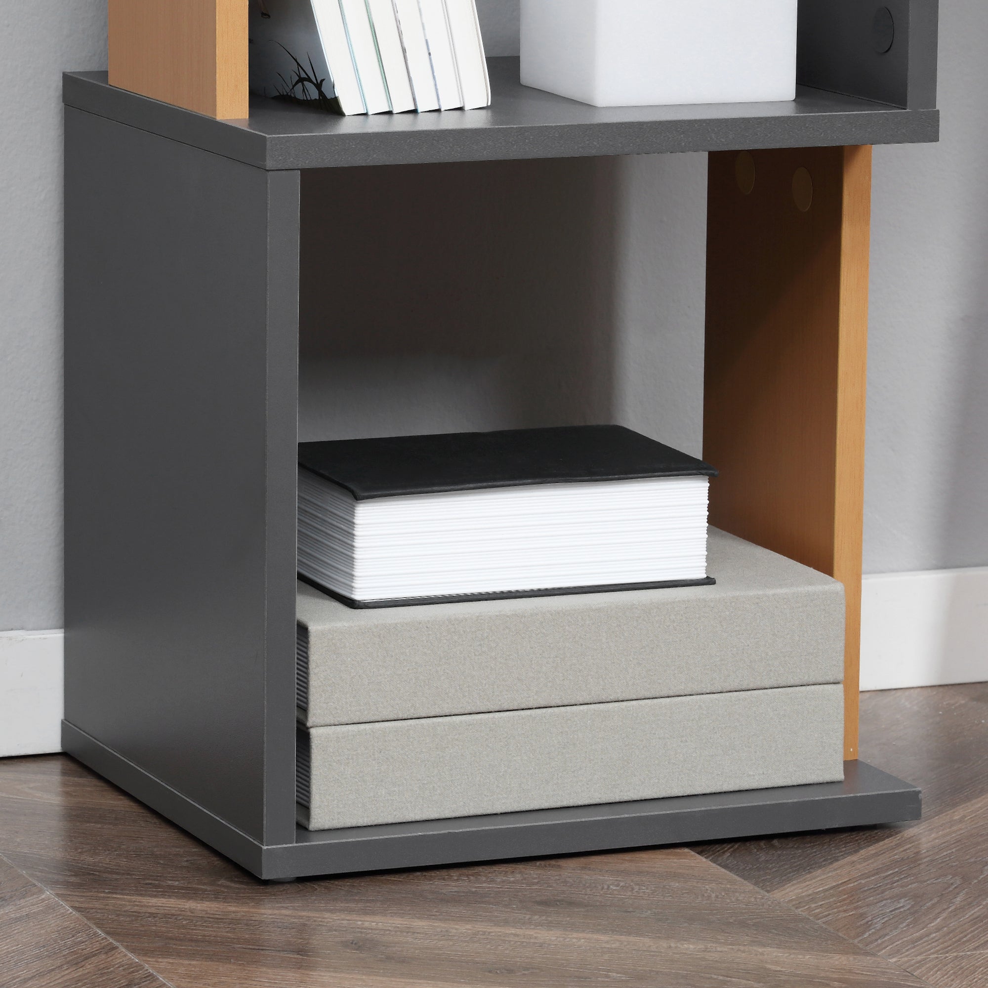 HOMCOM Modern 5-Tier Bookshelf, Freestanding Bookcase Storage Shelving for Living Room Home Office Study, Brown and Dark Grey - North Peak Garden Furniture