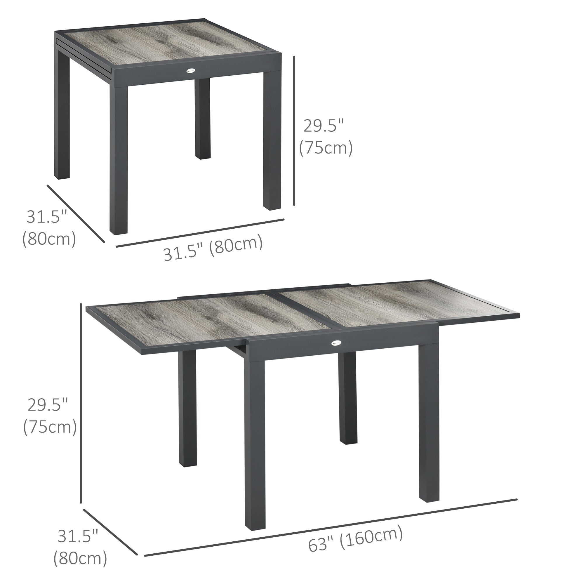 Outsunny Extending Garden Table, Outdoor Dining Table for 6, Aluminium Frame Rectangular Patio Table with Plastic Board Tabletop,80/160L x 80W x 75H cm, Grey - North Peak Garden Furniture