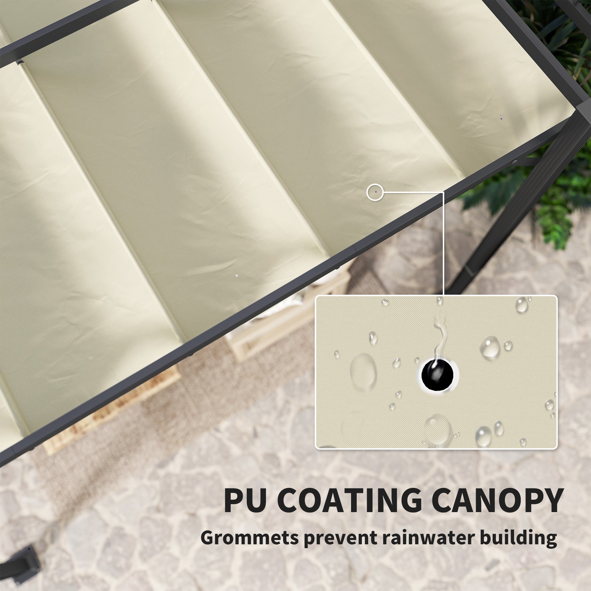 Outsunny 3 x 4m Aluminium Pergola, with Retractable Roof - Grey/Khaki - North Peak Garden Furniture