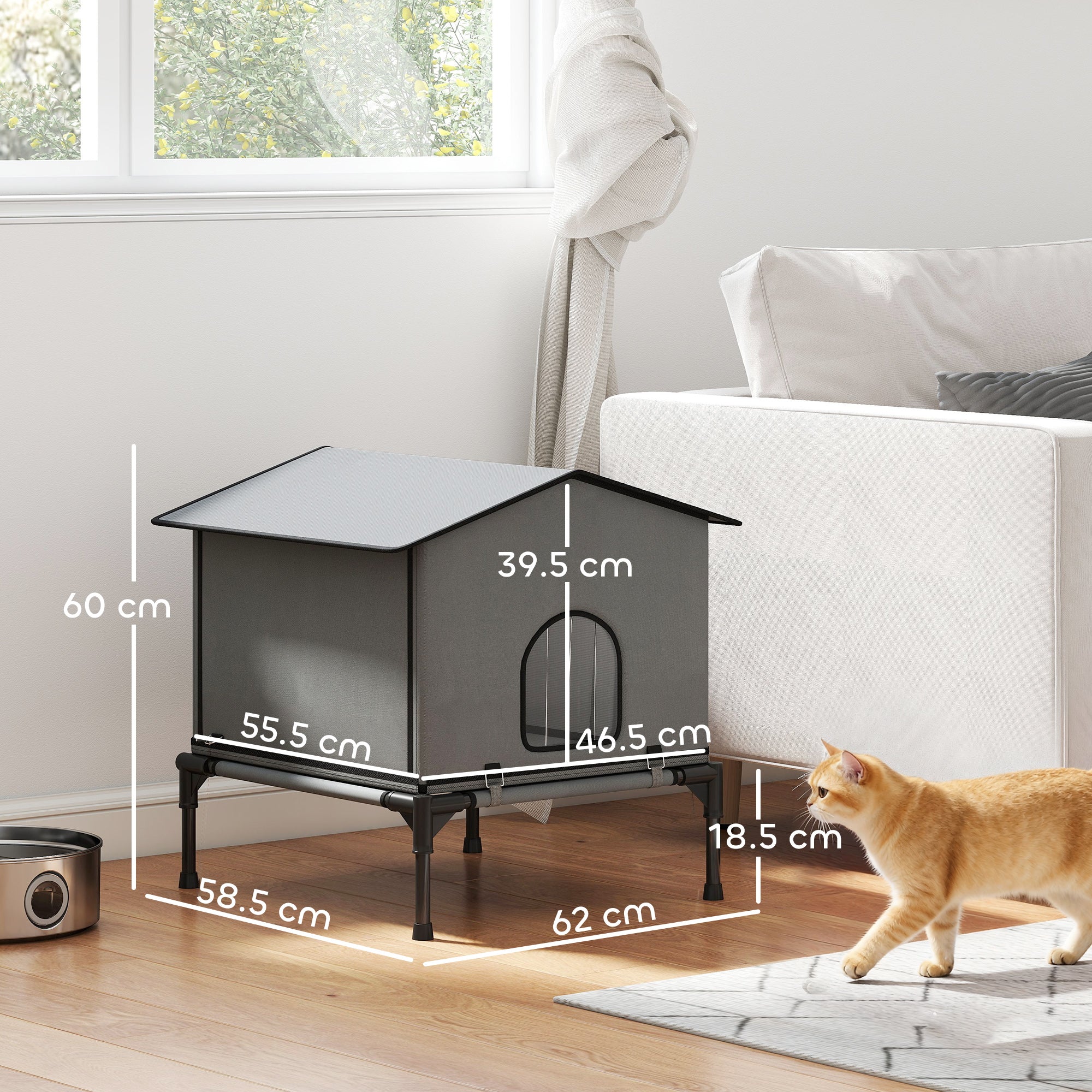 PawHut Outdoor Cat House, Waterproof Insulated Cat Kennel with Elevated Base, Foldable Feral Kitty Shelter for Kittens, Grey