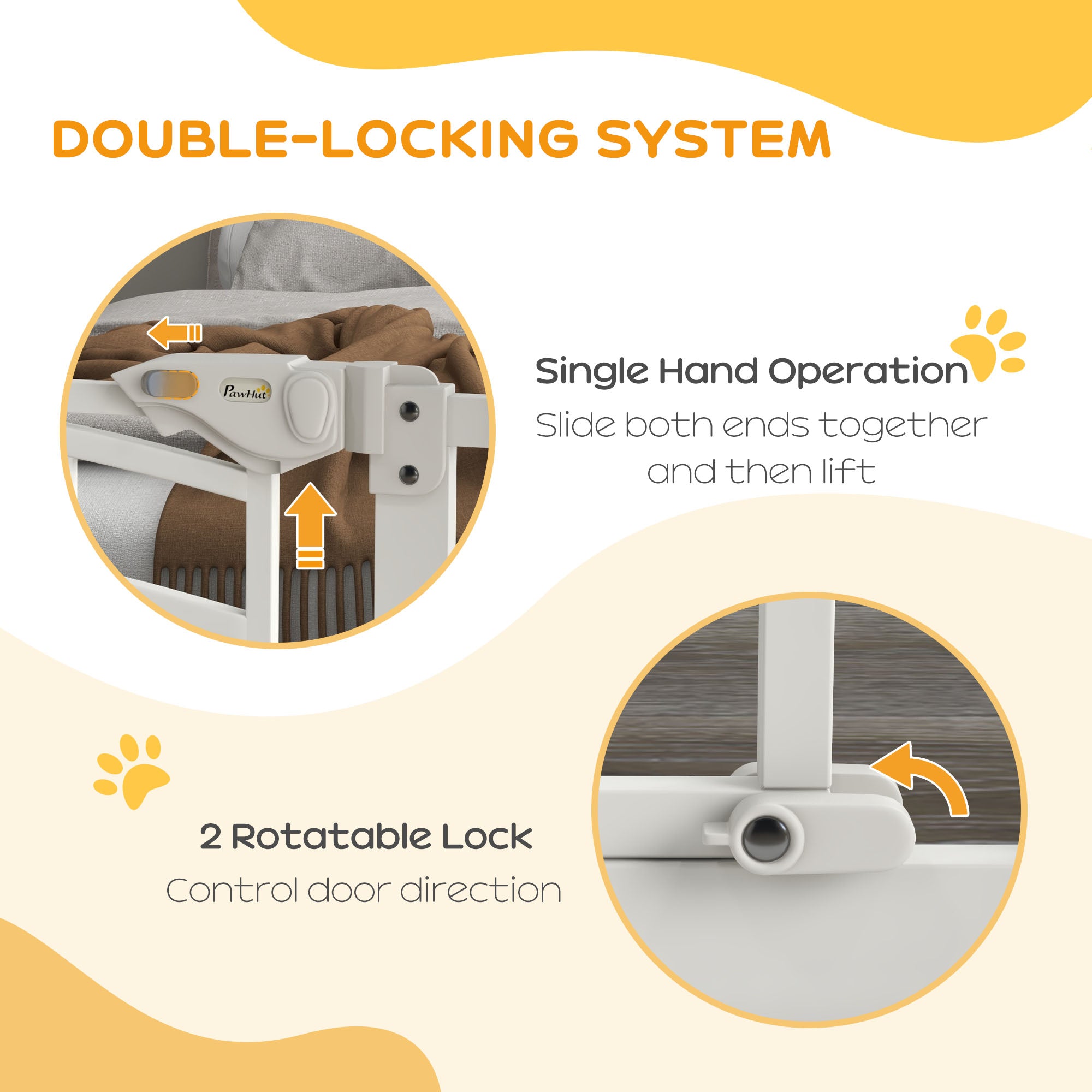 PawHut Pressure Fit Stair Dog Gate w/ Small Cat Door, Automatic Closing Door, Double Locking, for 74-100cm Openings - White - North Peak Garden Furniture