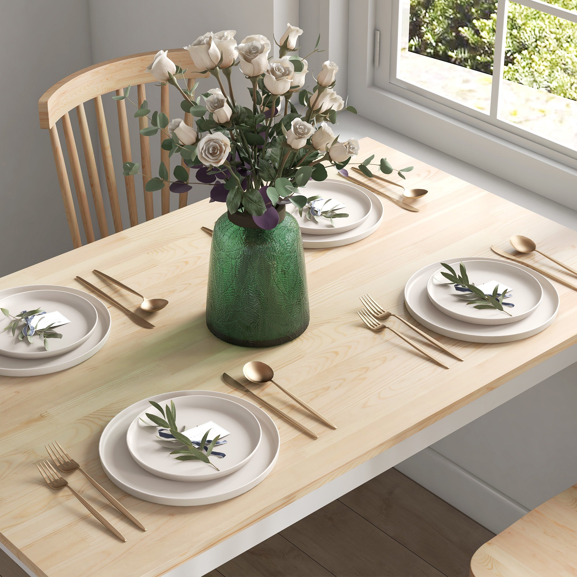 HOMCOM Four-Seater Farmhouse-Style Wooden Table - North Peak Garden Furniture
