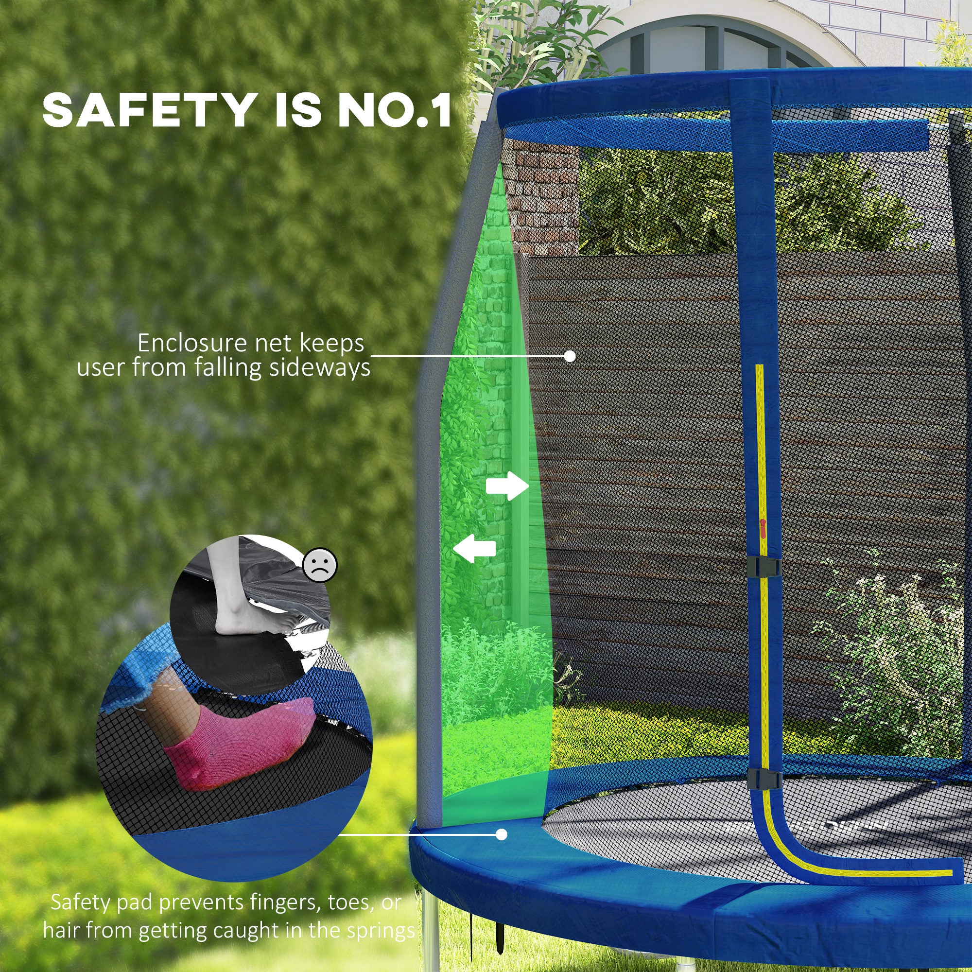 SPORTNOW 6ft Trampoline with Safety Enclosure Net, Steel Frame Outdoor Trampoline, Jumping Mat with Edge Safety Cover for Fitness, Blue - North Peak Garden Furniture