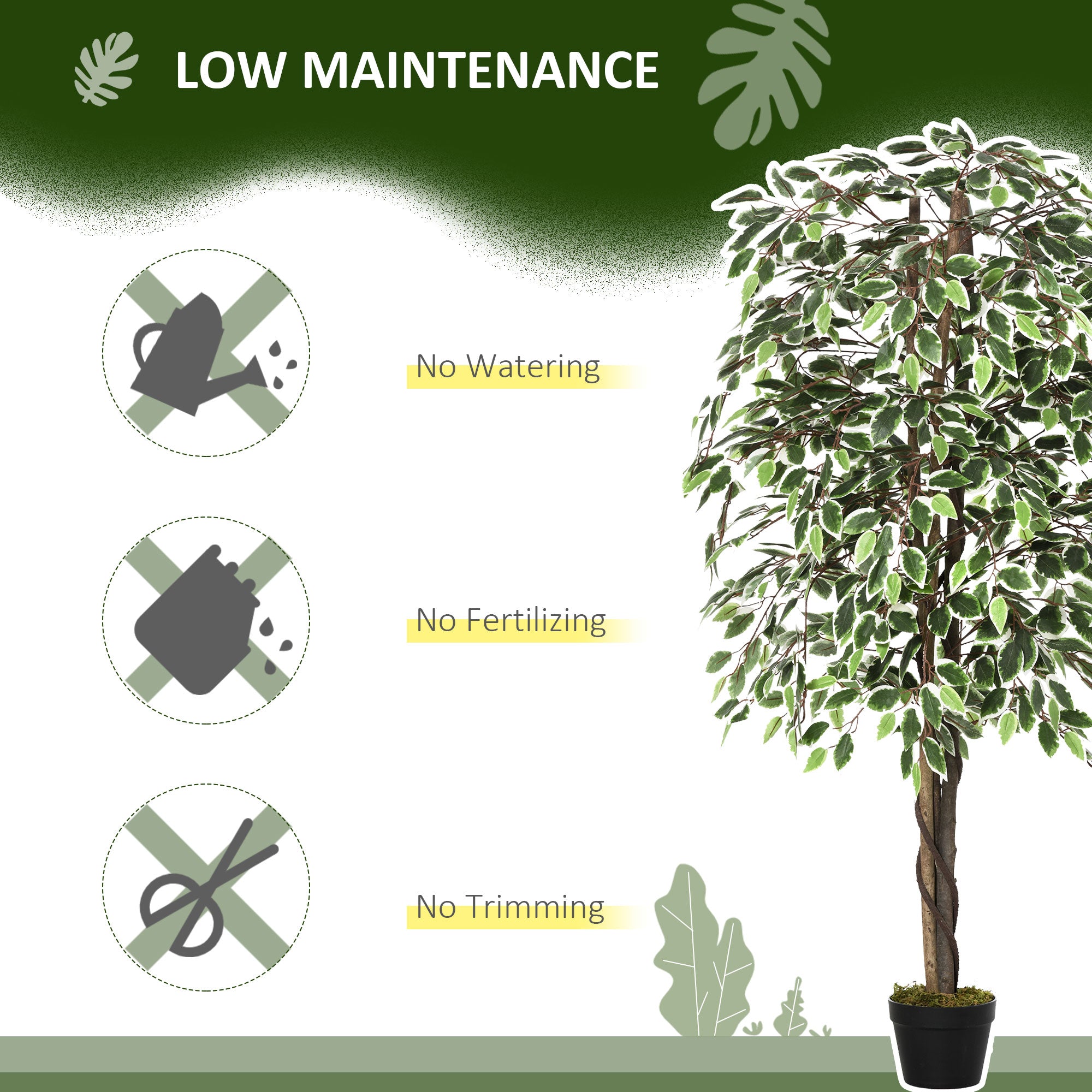 Outsunny 160cm/5.2FT Artificial Ficus Silk Tree with Nursery Pot, Decorative Fake Plant, for Indoor Outdoor Décor