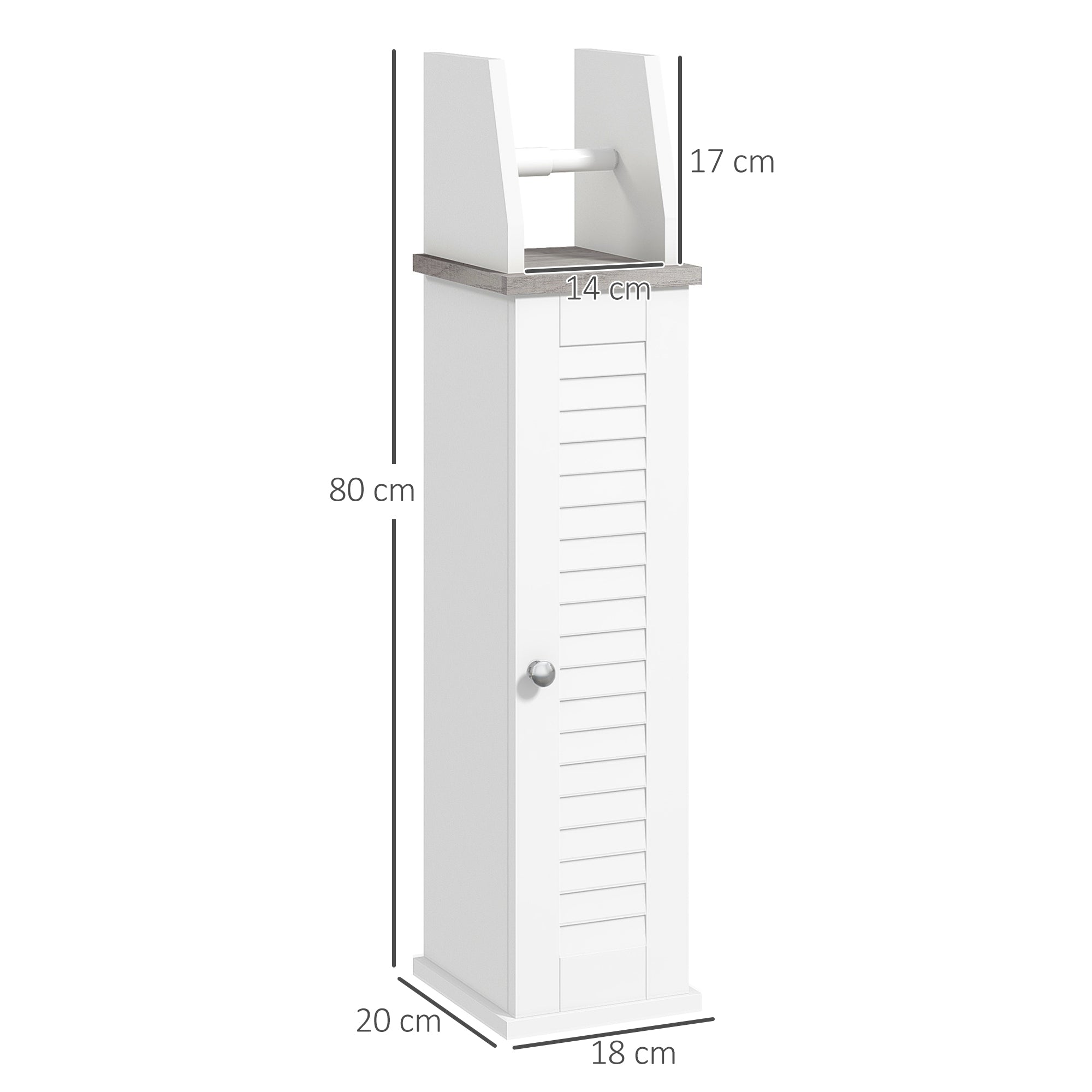 kleankin Slim Bathroom Floor Cabinet with Cupboard, Roll Holder and Adjustable Shelf, Toilet Roll Storage Unit for Toilet Paper, Shampoo, White