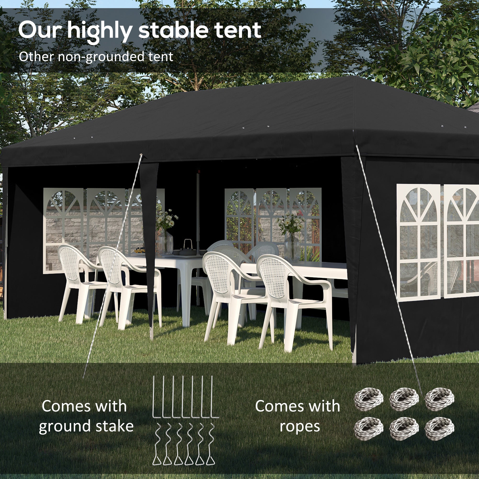 Outsunny 3 x 6m Pop-Up Gazebo, with Removable Walls - Black