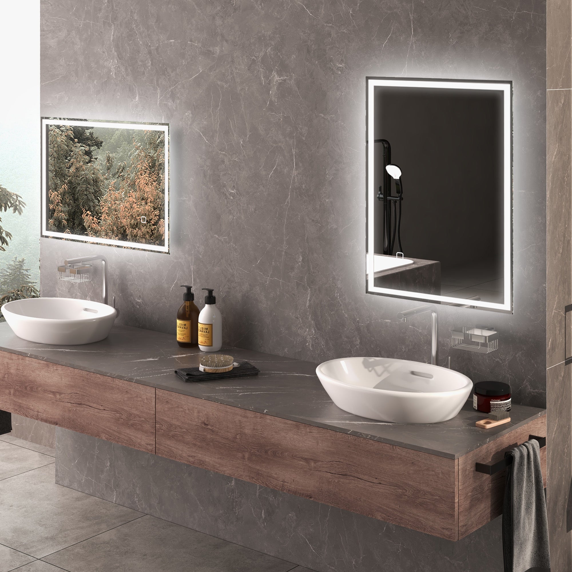 HOMCOM 70 x 50cm LED Bathroom Mirror with Lights, Dimmable Makeup Mirror, Vanity Mirror with 3 Colour, Smart Touch, Anti-Fog - North Peak Garden Furniture