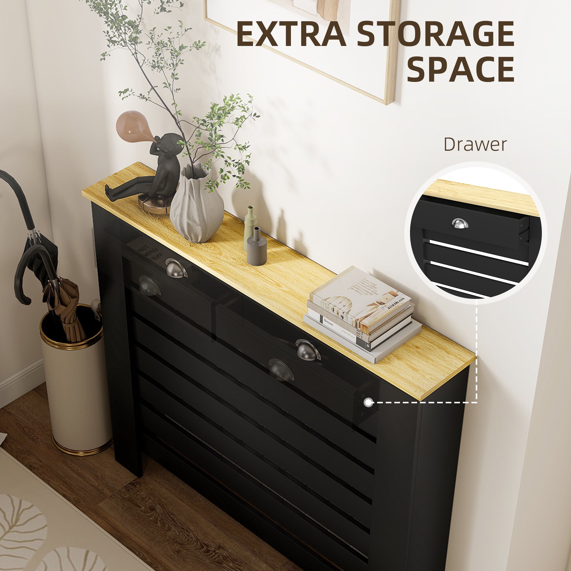 HOMCOM 95.5H x 111Wcm Radiator Cover, with Drawer - Black