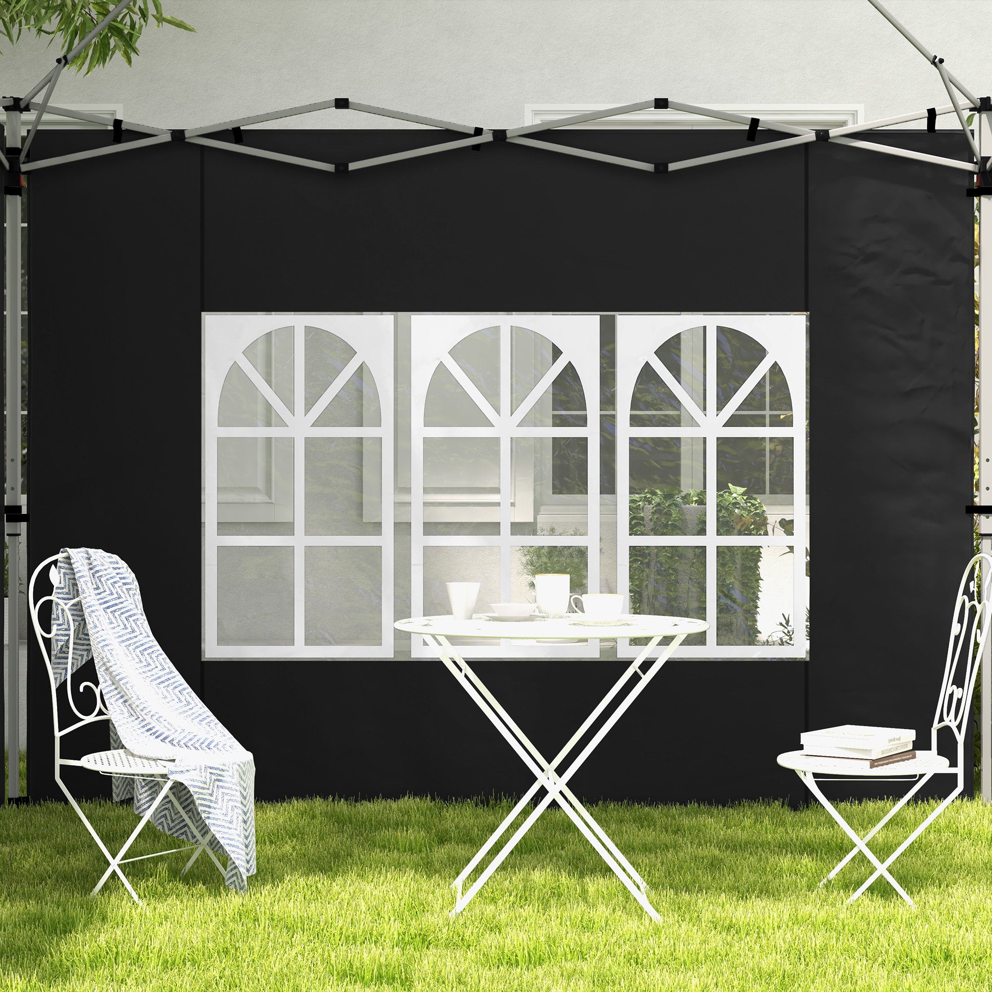 Outsunny Gazebo Side Panels, Sides Replacement with Window for 3x3(m) or 3x4m Pop Up Gazebo, 2 Pack, Black - North Peak Garden Furniture