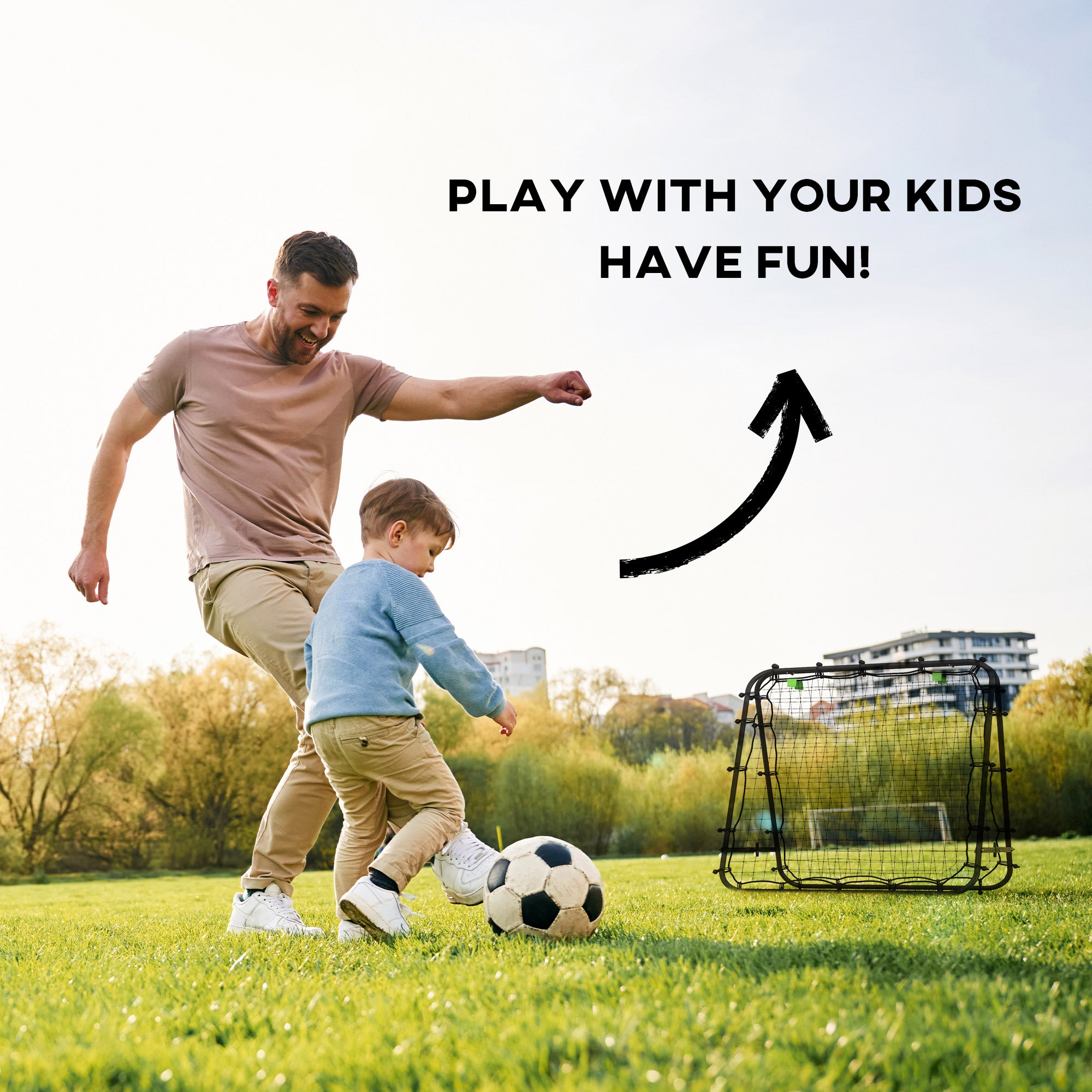 HOMCOM Double Sided Football Rebounder Net, Football Rebound Goal with 5 Adjustable Angles, Black - North Peak Garden Furniture