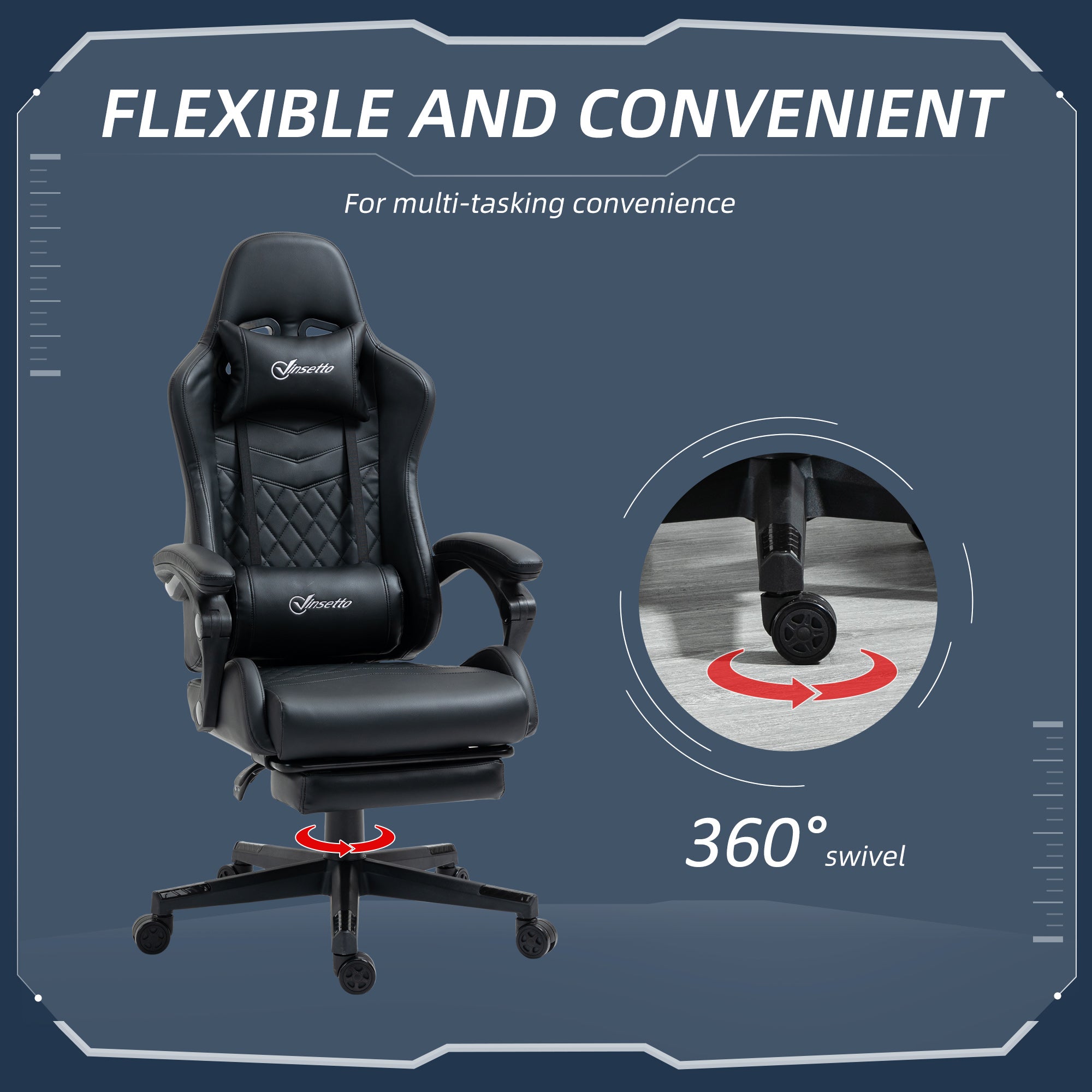 Vinsetto Computer Gaming Chair with Footrest, Video Gaming Chair for Adults with 130° Reclining Back, Desk Chair with Lumbar Support and Adjustable Height, Black