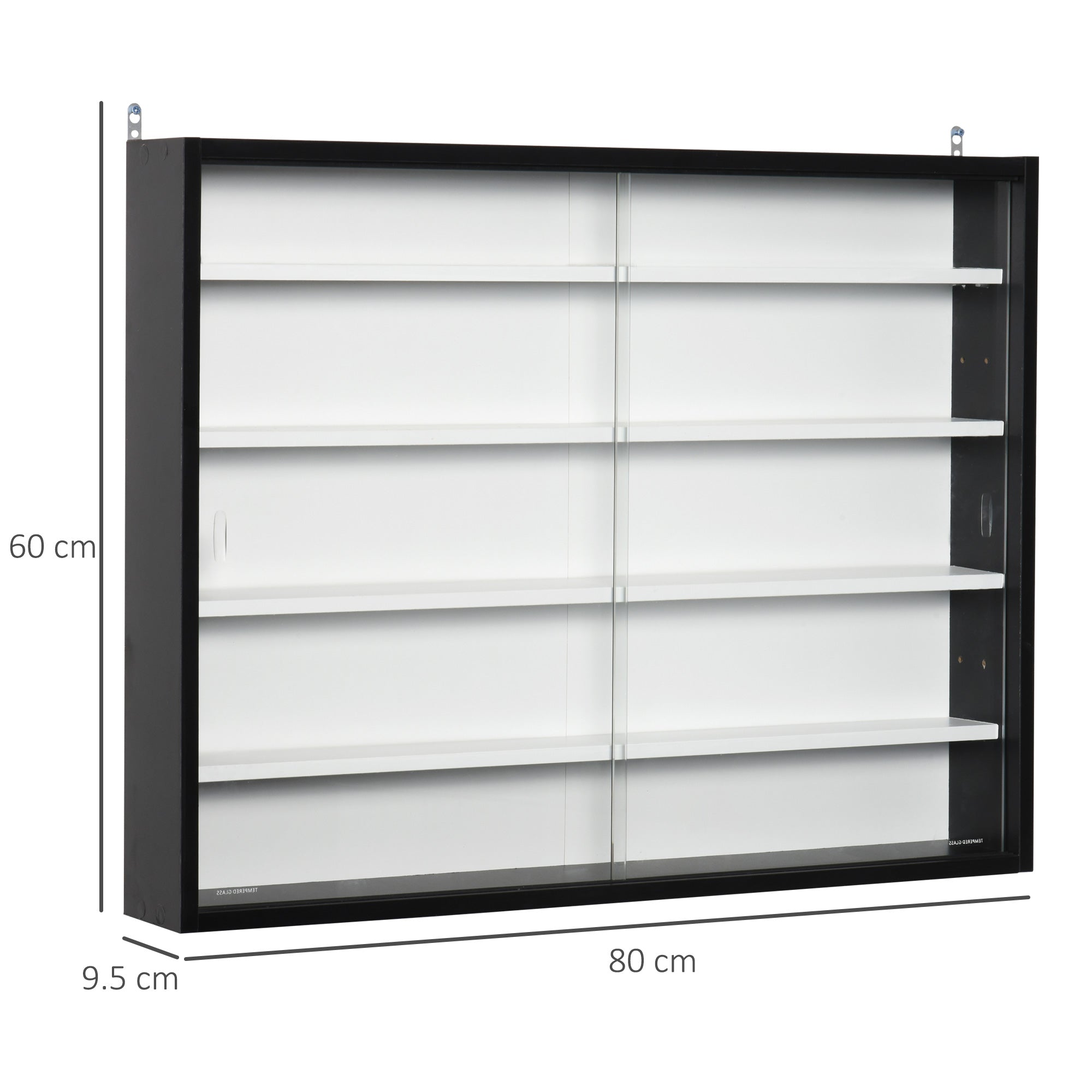 HOMCOM 5-Tier Wall Display Shelf Unit Cabinet w/ 4 Adjustable Shelves Glass Doors Home Office Ornaments 60x80cm Black/White - North Peak Garden Furniture