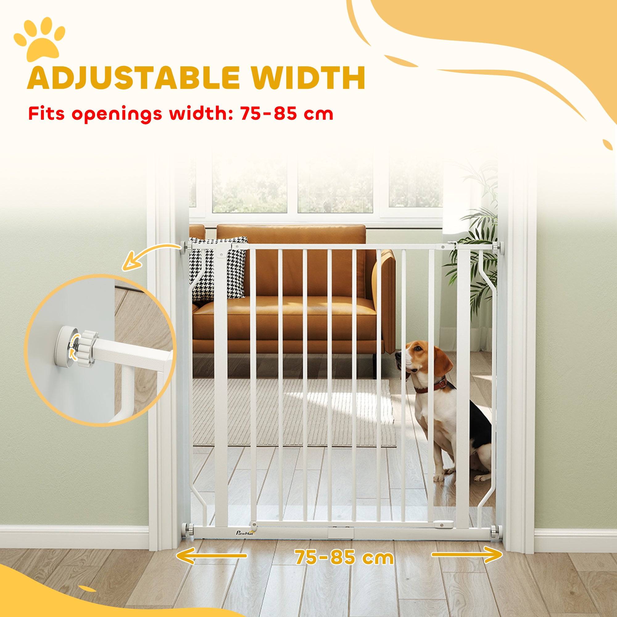PawHut Extra Wide Dog Gate, with Door Pressure, for Doorways, Hallways, Staircases - White
