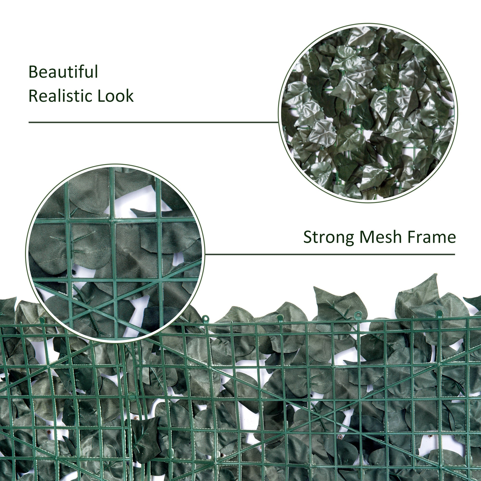 Outsunny 1-Piece Artificial Leaf Hedge Screen Privacy Fence Panel for Garden Outdoor Indoor Decor, Dark Green, 2.4M x 1M - North Peak Garden Furniture