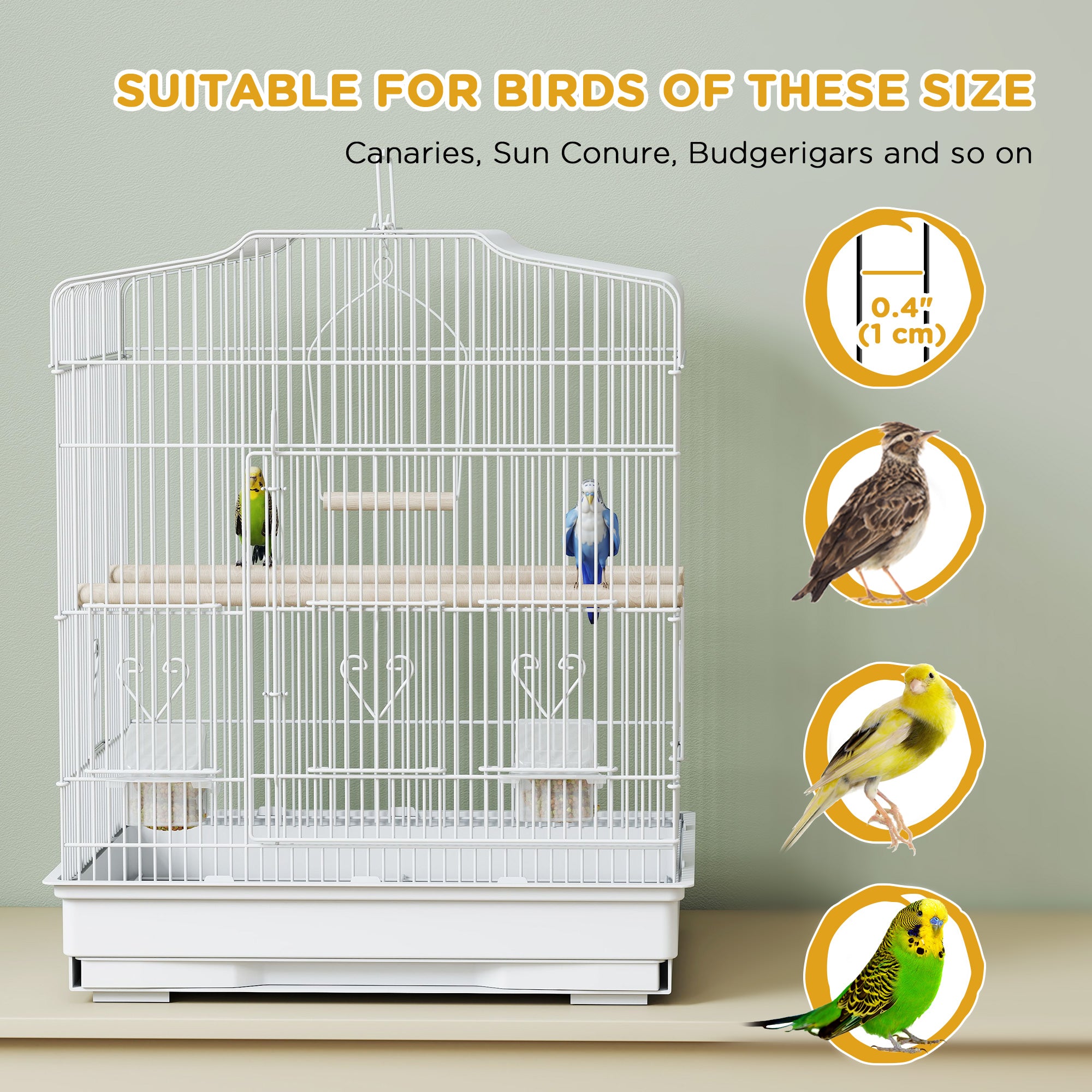 PawHut Large Metal Bird Cage with Perches, Food Bowls, Swing, for Budgies, Parakeets, White - North Peak Garden Furniture