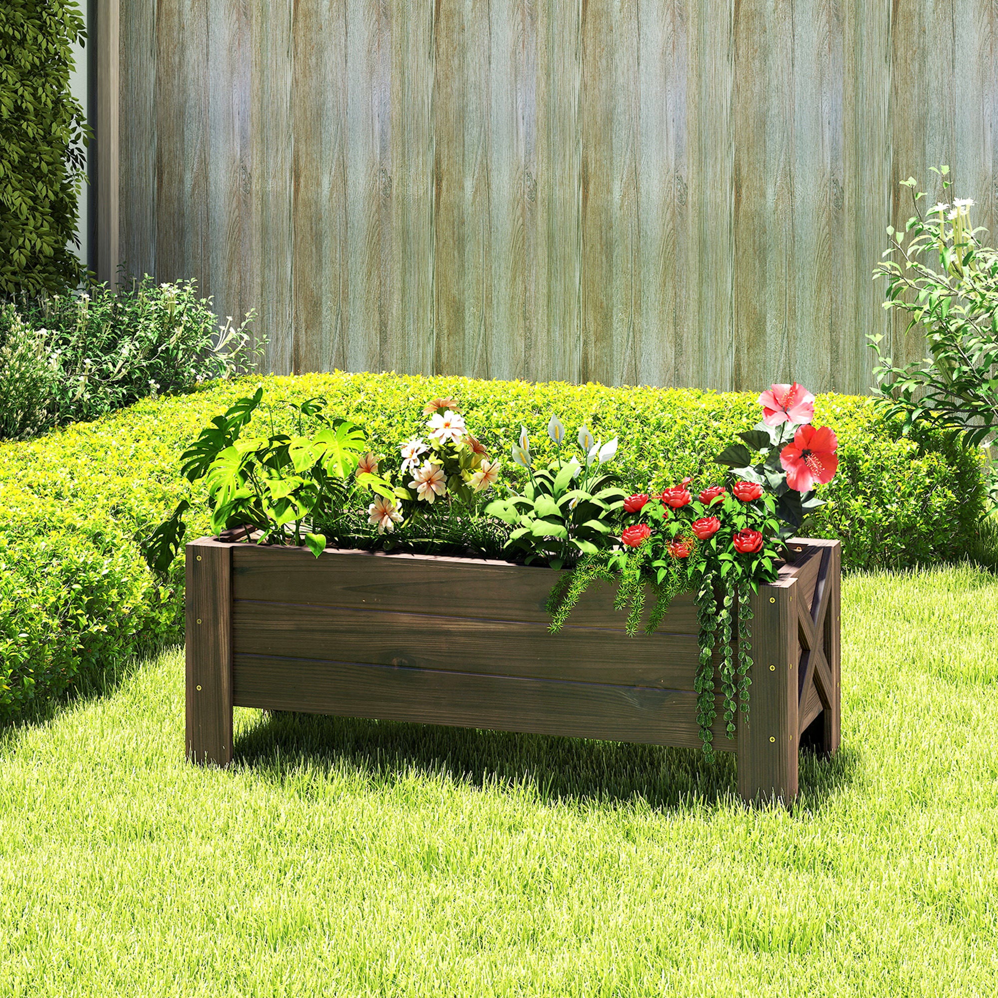 Outsunny 58L Garden Raised Bed Planter Grow Containers for Outdoor Patio Plant Flower Vegetable Pot Fir Wood, 100 x 36.5 x 36 cm