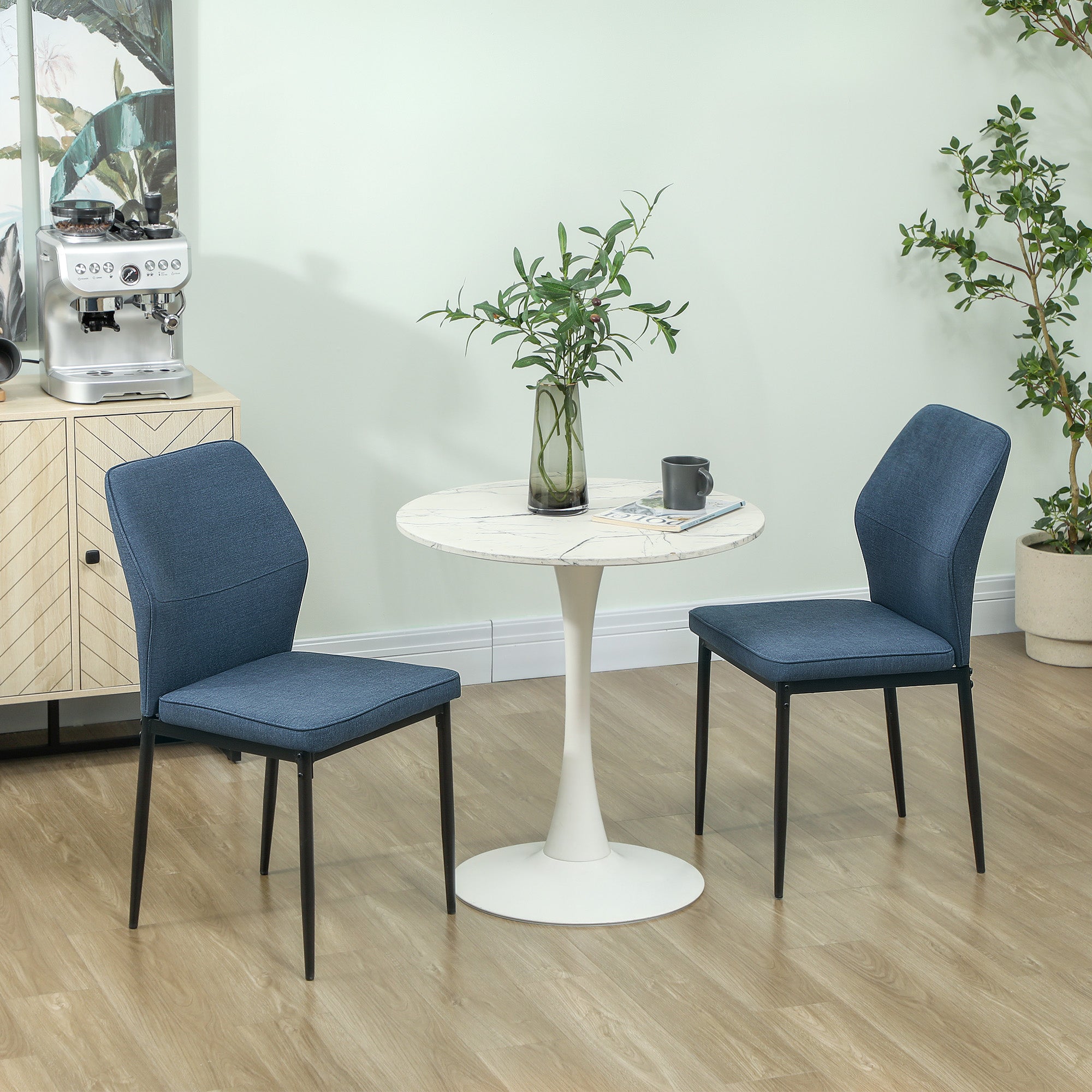 HOMCOM Velvet Dining Chairs Set of 2, Modern Upholstered Kitchen Chairs with Metal Legs, Curved Back and Padded Seat, Armless Side Chairs for Dining Room, Bedroom, Living Room, Blue - North Peak Garden Furniture