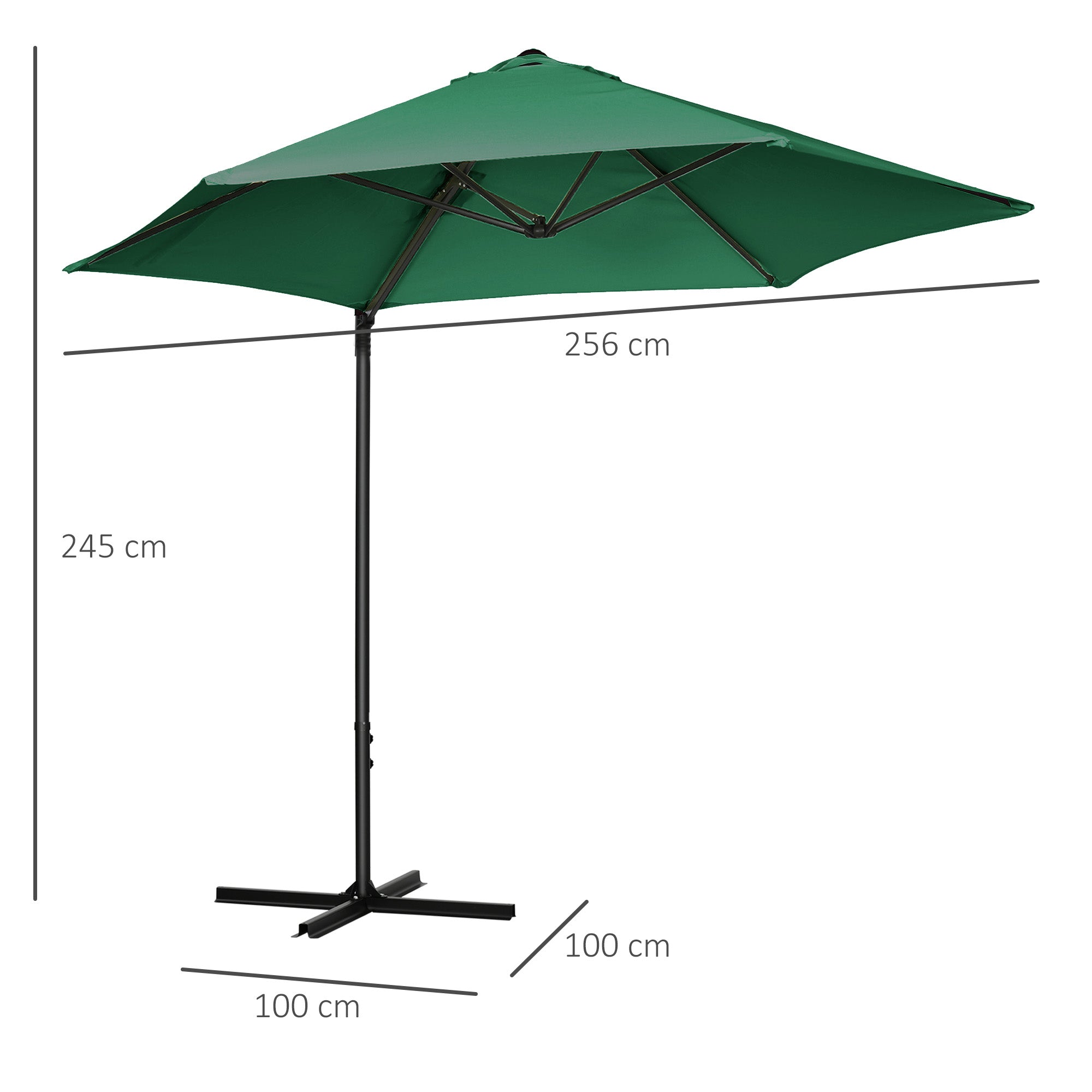 Outsunny 2.5M Garden Cantilever Parasol with 360° Rotation, Offset Roma Patio Umbrella Hanging Sun Shade Canopy Shelter with Cross Base, Green - North Peak Garden Furniture