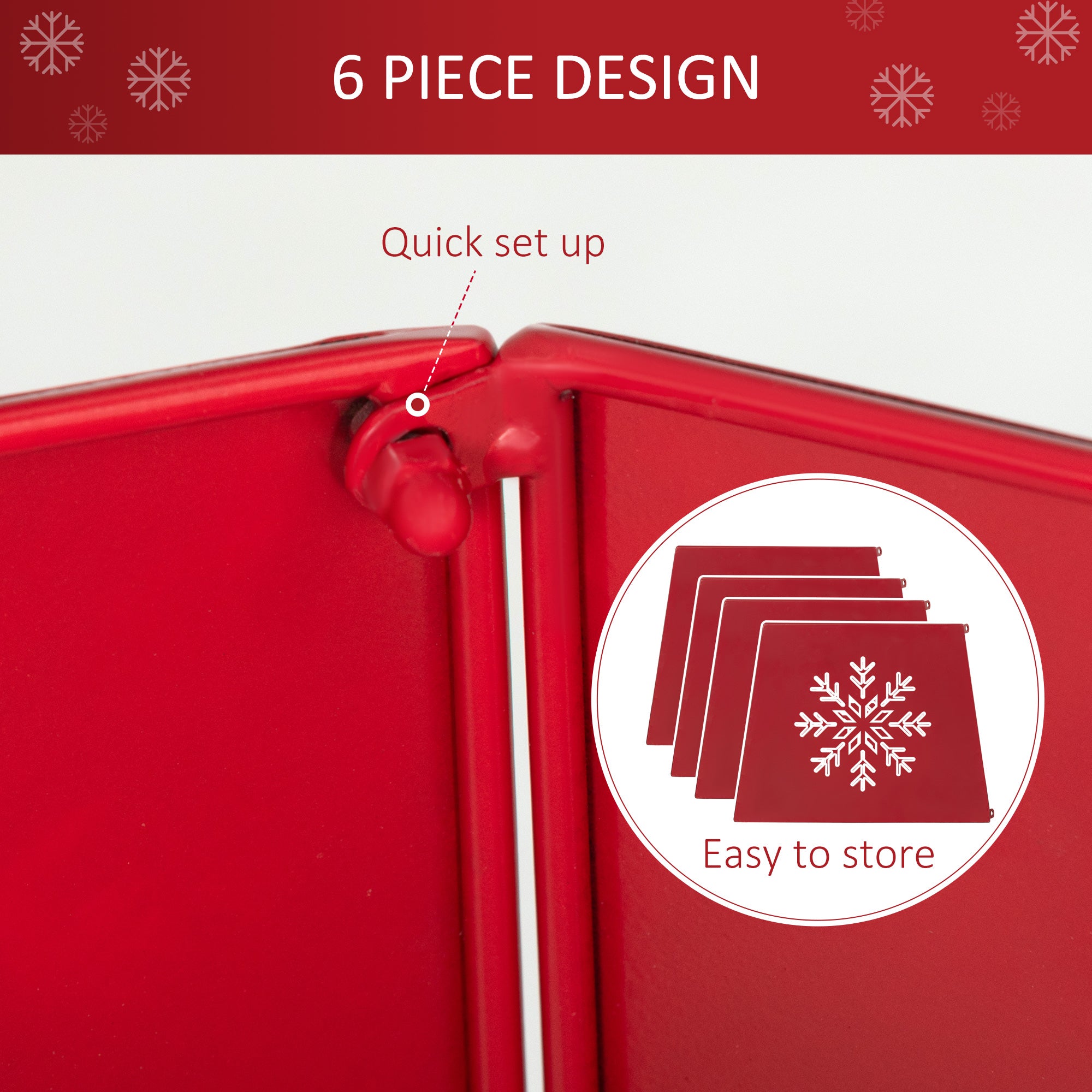 HOMCOM Christmas Tree Collar, Hexagon Christmas Tree Base Cover with Hollow Snowflake Patterns, Xmas Decoration for Party, Holiday, Home, Red - North Peak Garden Furniture